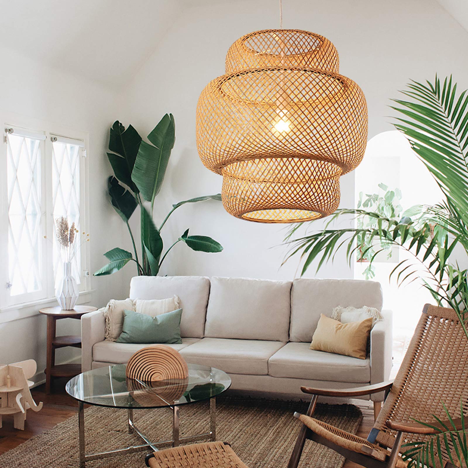 Gdrasuya10 Bamboo Lantern Pendant Lamp - Natural Wicker Rattan Shade Light Fixture for Kitchen, Bedroom, Living Room, Restaurant & Hotel Decor | Perfect for Boho, Farmhouse and Coastal Style Interiors