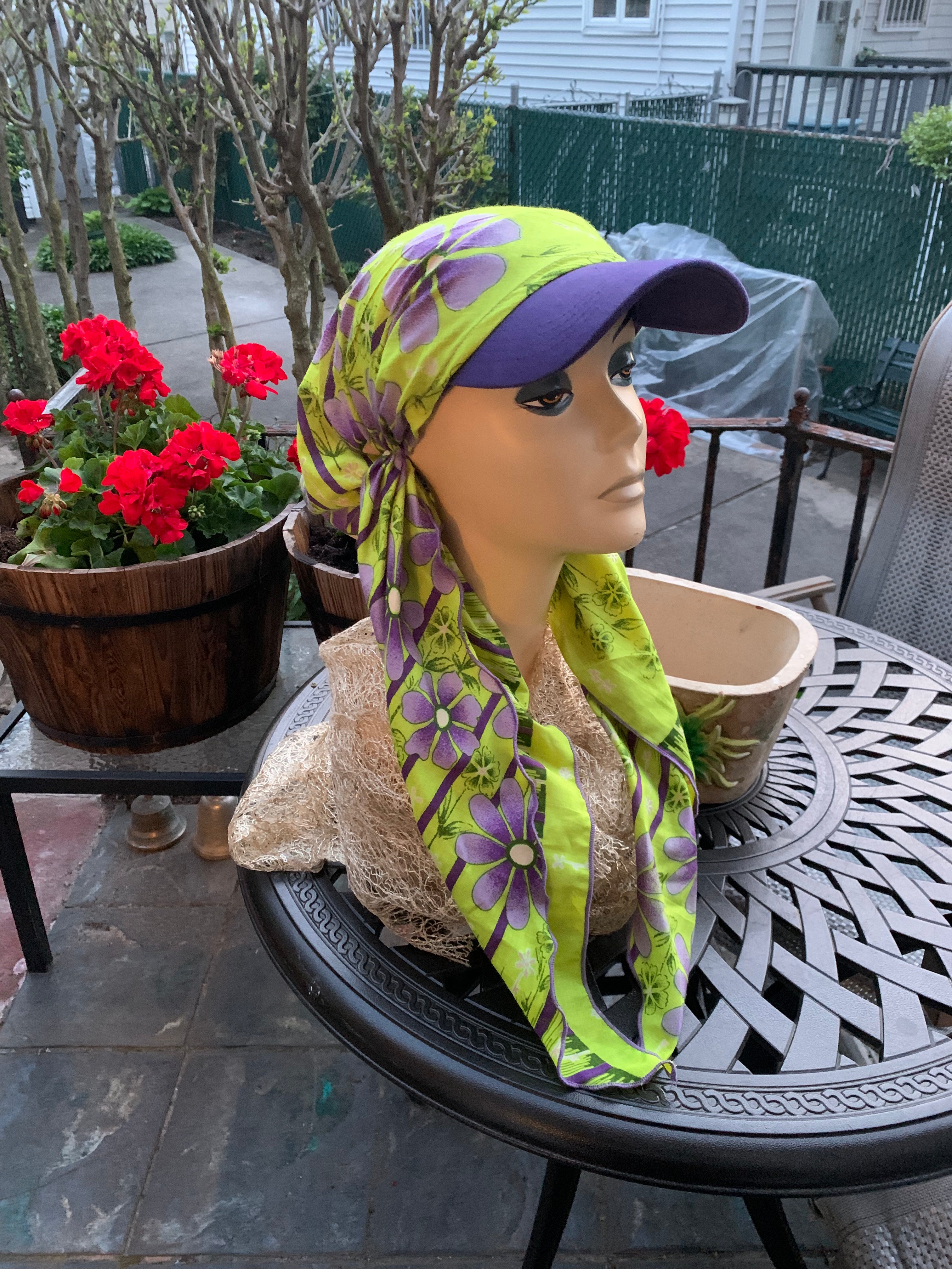 Sun Visor Scarf - Colorful Cotton Head Scarf with Brim for Women & Teens | Baseball Cap Scarf & Tichel Hijab Hair Covering | UV Protection for Outdoor Activities | Made in USA by Uptown Girl Headwear