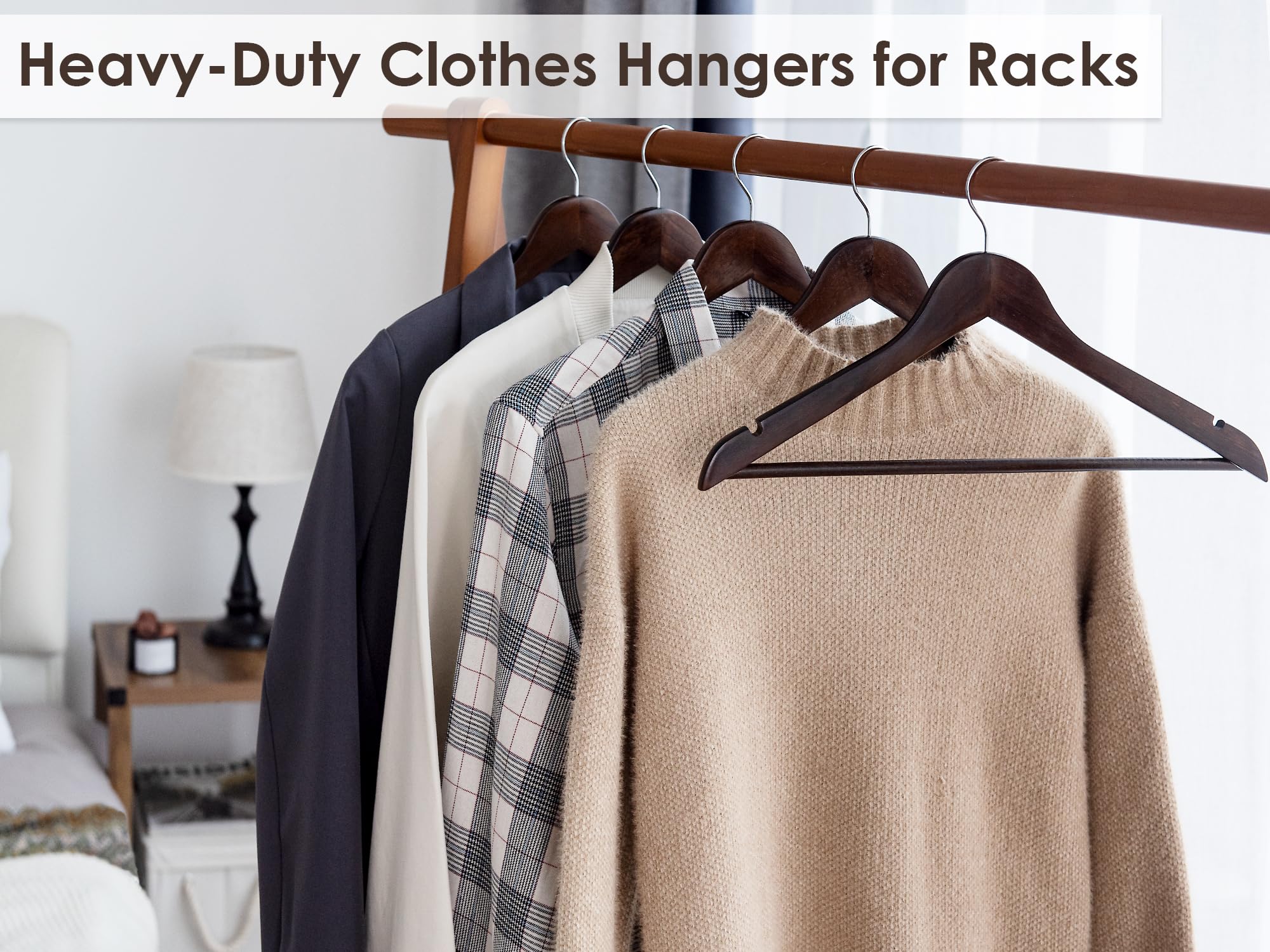 Premium Walnut Wooden Hangers 20-Pack - Heavy Duty Clothes Hangers for Coats, Shirts, Jackets, Pants & Suits - Space Saving Closet Organization for Home, Office and Retail Stores