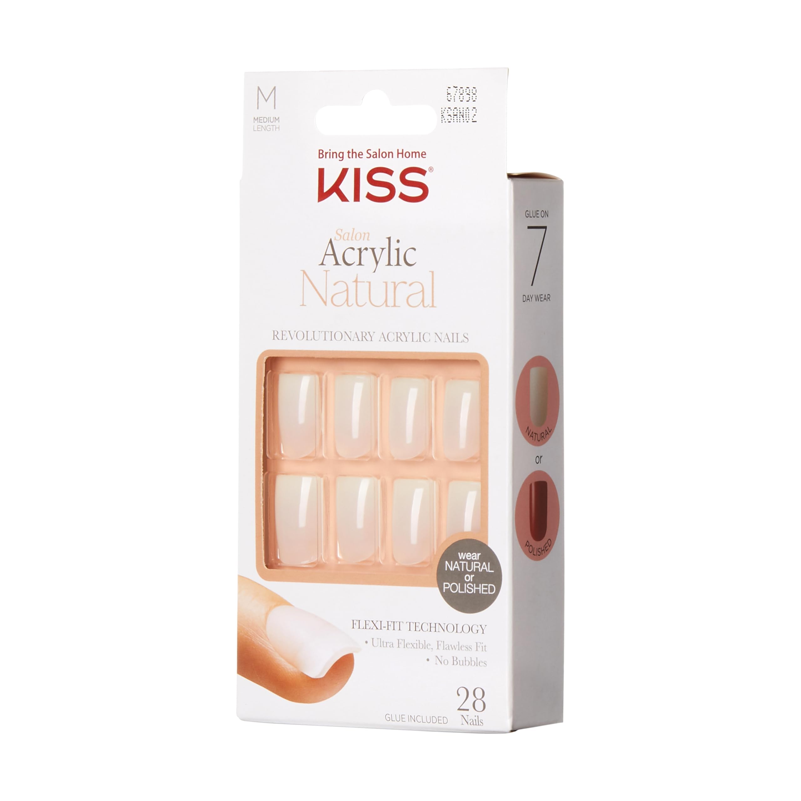 KISS Salon Acrylic Natural Nails - Euphoria Style Medium Length Fake Nails with Ultra-Smooth Finish | DIY At-Home Manicure Kit Includes Pink Gel Nail Glue, Mini File, Manicure Stick & 28 Nails in 14 Sizes | Perfect for Parties, Weddings, Date Nights & Special Occasions