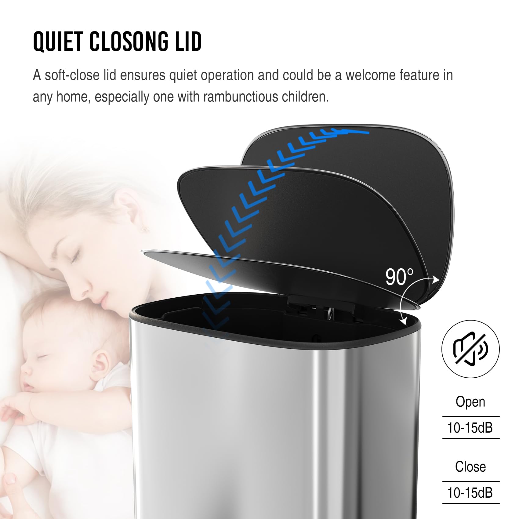 13 Gallon Stainless Steel Foot Pedal Trash Can with Soft Close Quiet Lid, Heavy Duty Oval Garbage Bin with 30 Bags - Perfect for Kitchen, Office, Bathroom & Commercial Use (Silver)