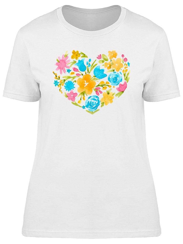 Women's White Watercolor Floral Heart Beauty T-Shirt - Soft Cotton Casual Tee for Summer Outfits, Date Nights & Boho Style