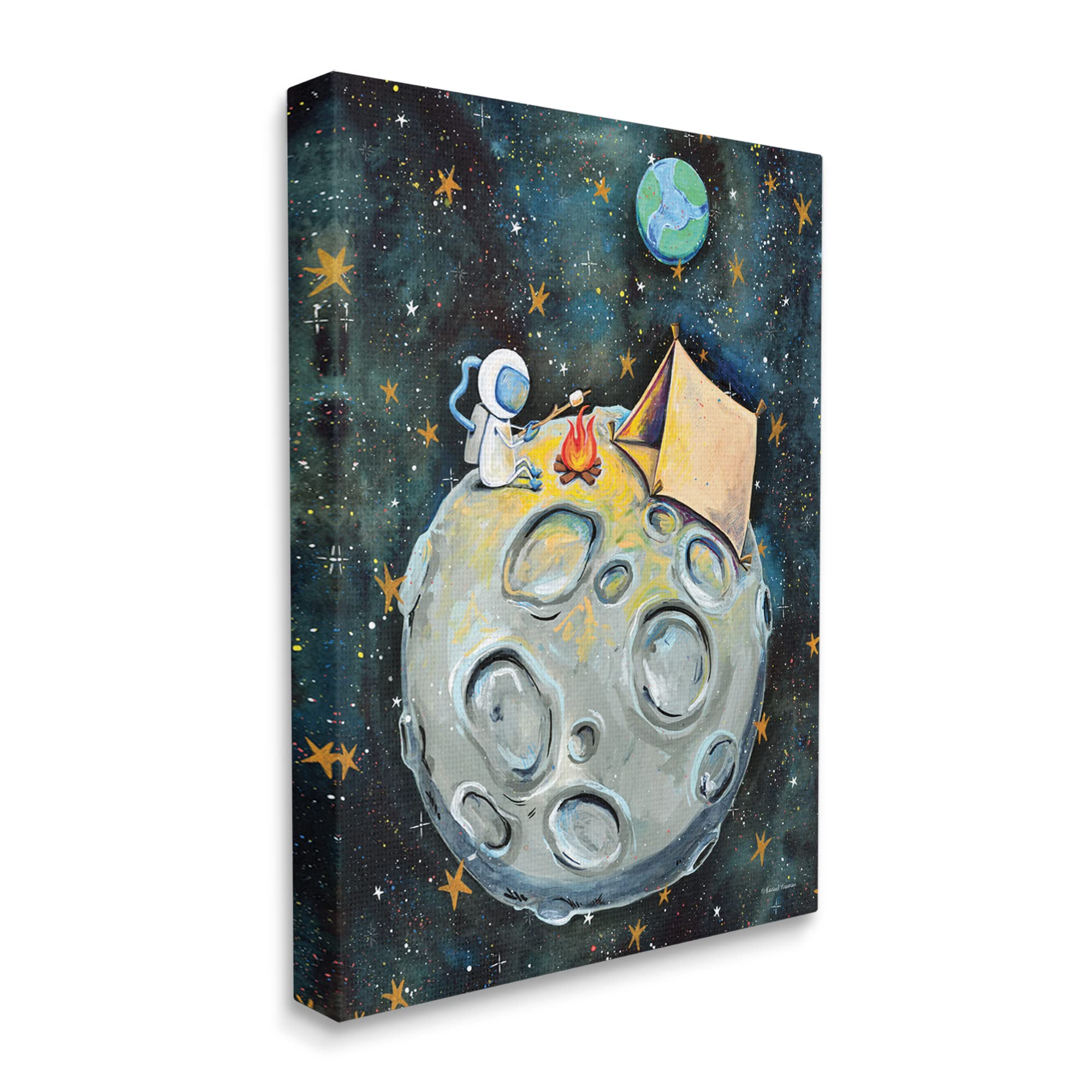 Stupell Industries Astronaut Camping Moon Whimsical Stars Outer Space Wall Art - Rachel Nieman Design - Perfect for Kids Room Decor, Nursery, or Space-Themed Bedroom
