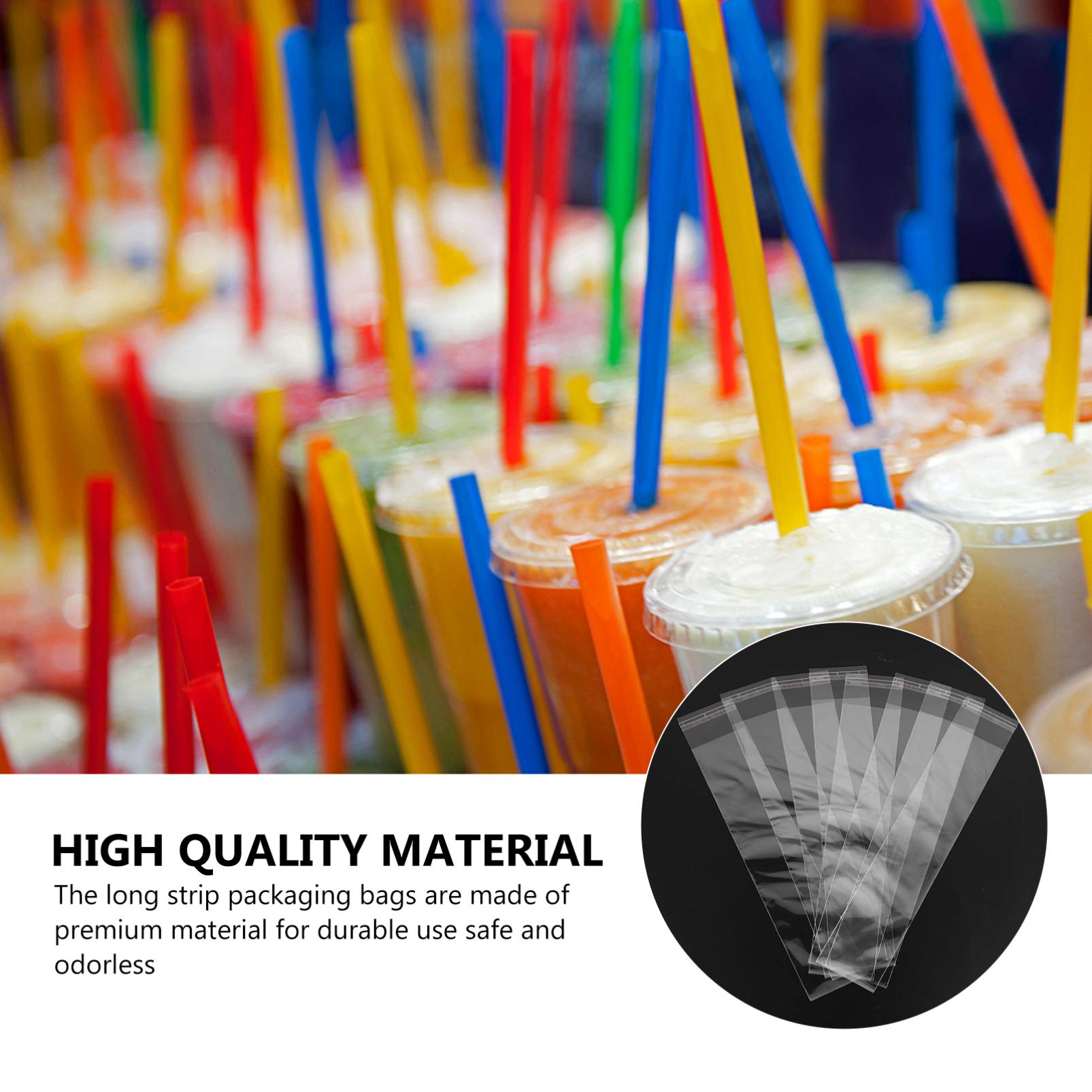 500pcs Self-Adhesive Plastic Bags - Clear OPP Pouch for Candy, Cookies, Bakery & Straws Packaging | Resealable Long Strip Bags for Parties, Gifts & Snack Storage