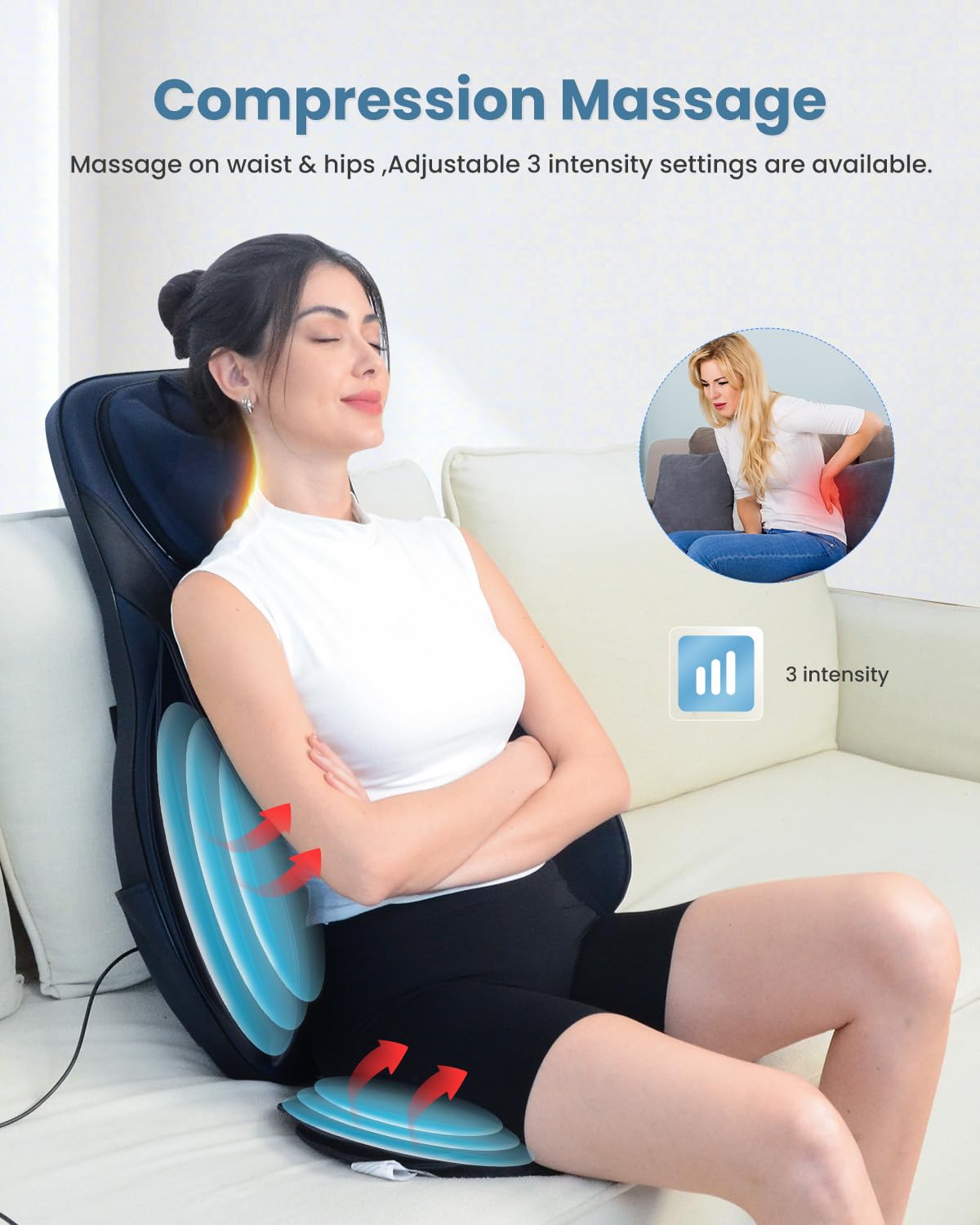 COMFIER Shiatsu Back Massager with Heat - Deep Tissue Massage Chair Pad for Neck, Back & Shoulder Pain Relief - Adjustable Height Seat with Tapping Compression - Perfect Gift for Women & Men - Use at Home, Office or Car for Ultimate Relaxation