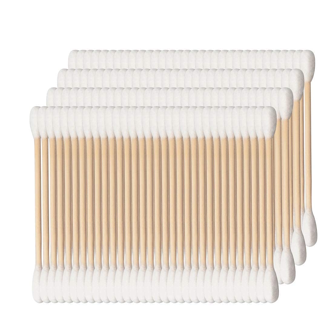 Natural Cotton Swabs with Wooden Stick - Double Head Tips for Ear Cleaning & Makeup (3-Pack) - Gentle & Safe for Sensitive Skin, Perfect for Personal Hygiene, Beauty & First Aid Kits