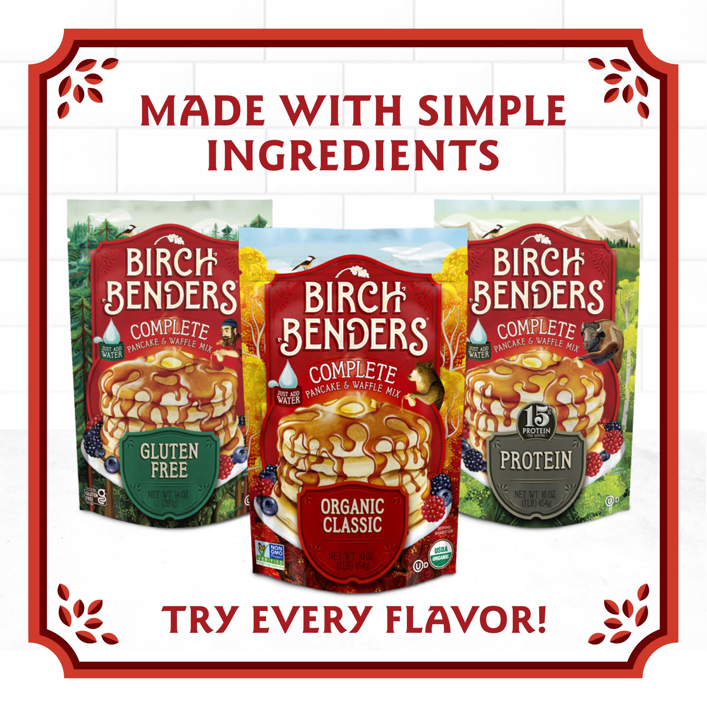 Birch Benders Organic Classic Pancake & Waffle Mix - 16oz (2 Pack) | Non-GMO, Keto-Friendly Breakfast Mix | Perfect for Family Brunch, Camping & Quick Morning Meals