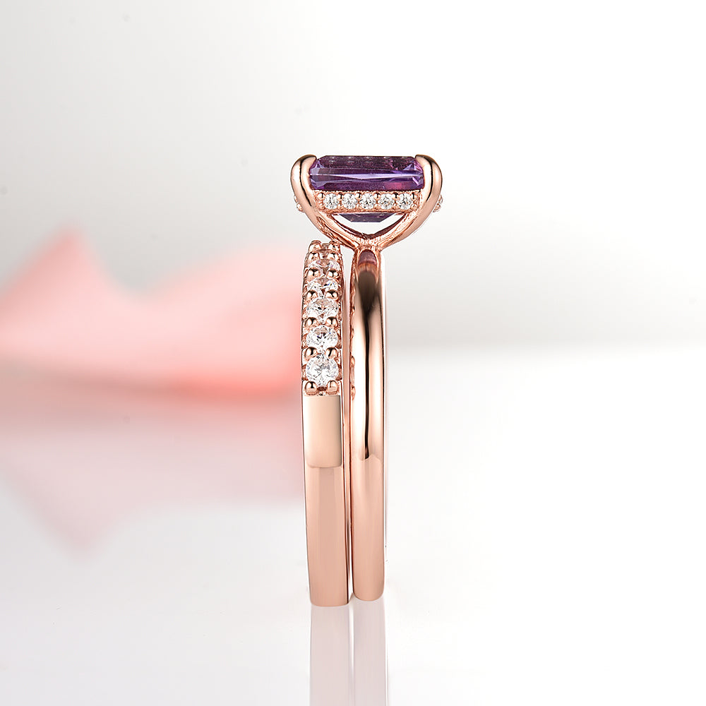 Alexandrite Engagement Ring Set - 14K Rose Gold Vermeil Wedding Band for Women | Perfect for Proposals, Anniversaries & Special Occasions