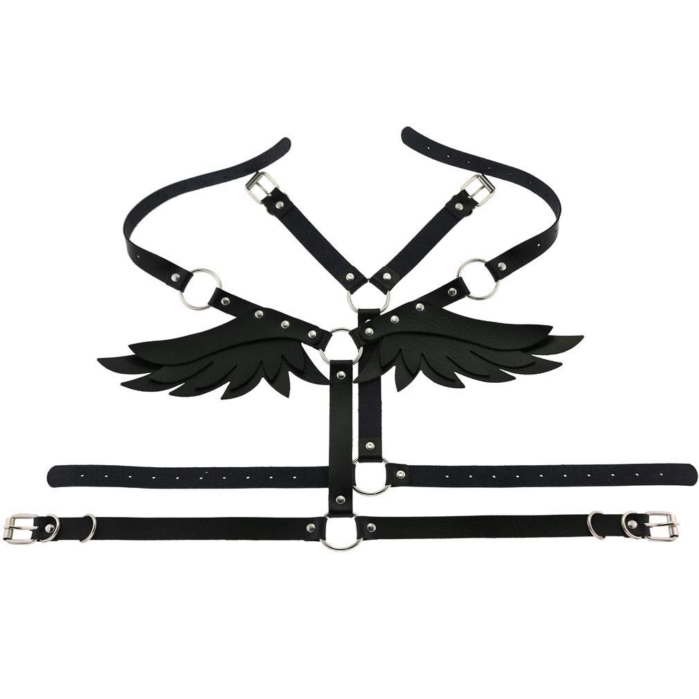 PU Leather Waist Body Harness for Women - Black Gothic Punk Style Winged Waist Belt & Body Chain - Rave Top, Halloween Costume Accessory - Perfect for Music Festivals, Cosplay & Gothic Fashion