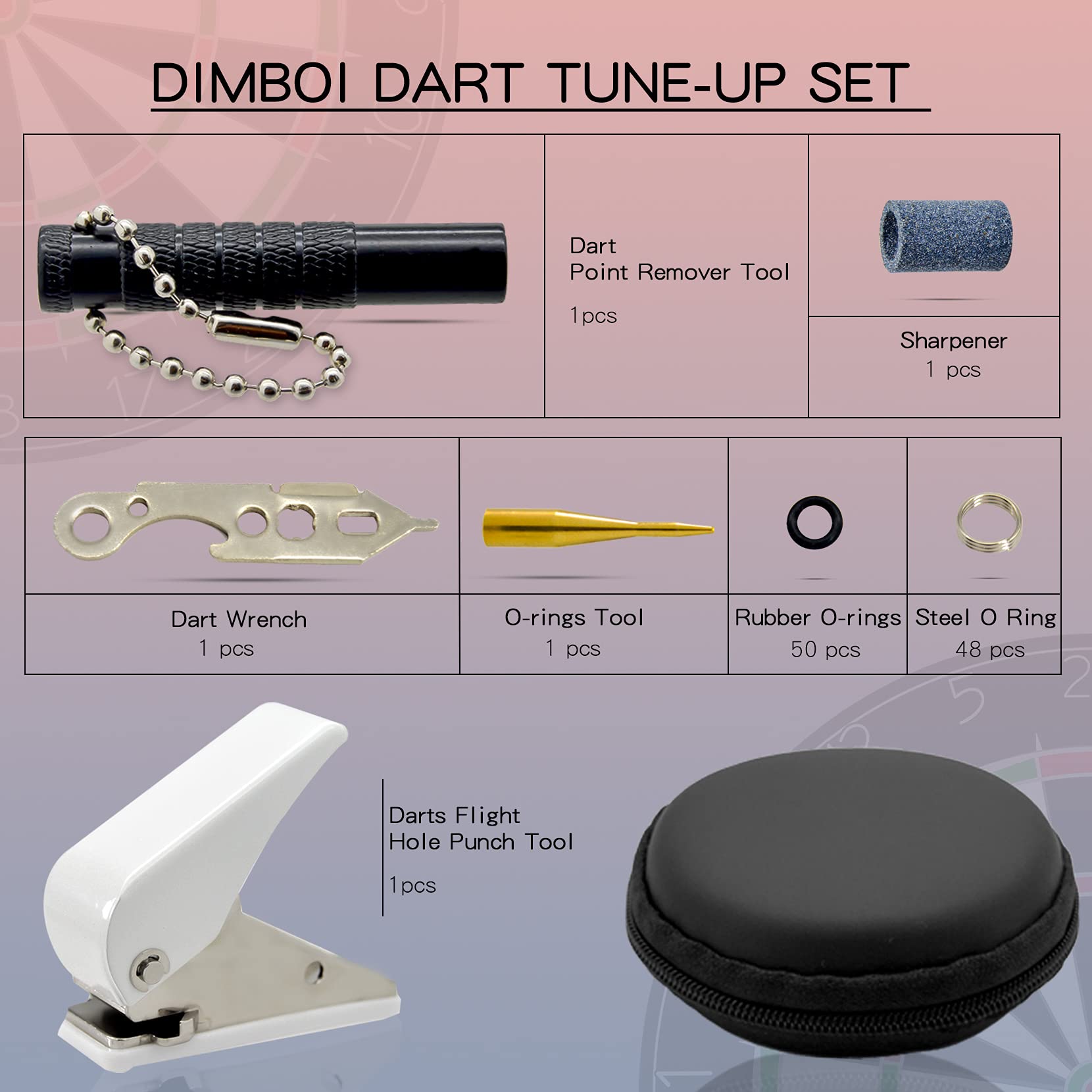 DIMBOI Professional Dart Accessories Kit - Includes Soft Tip & Steel Tip Dart O-Rings, Sharpener, Wrench Tool, Shaft & Point Remover, Flight Hole Punch - Perfect for Home Bars, Game Rooms & Professional Dart Competitions