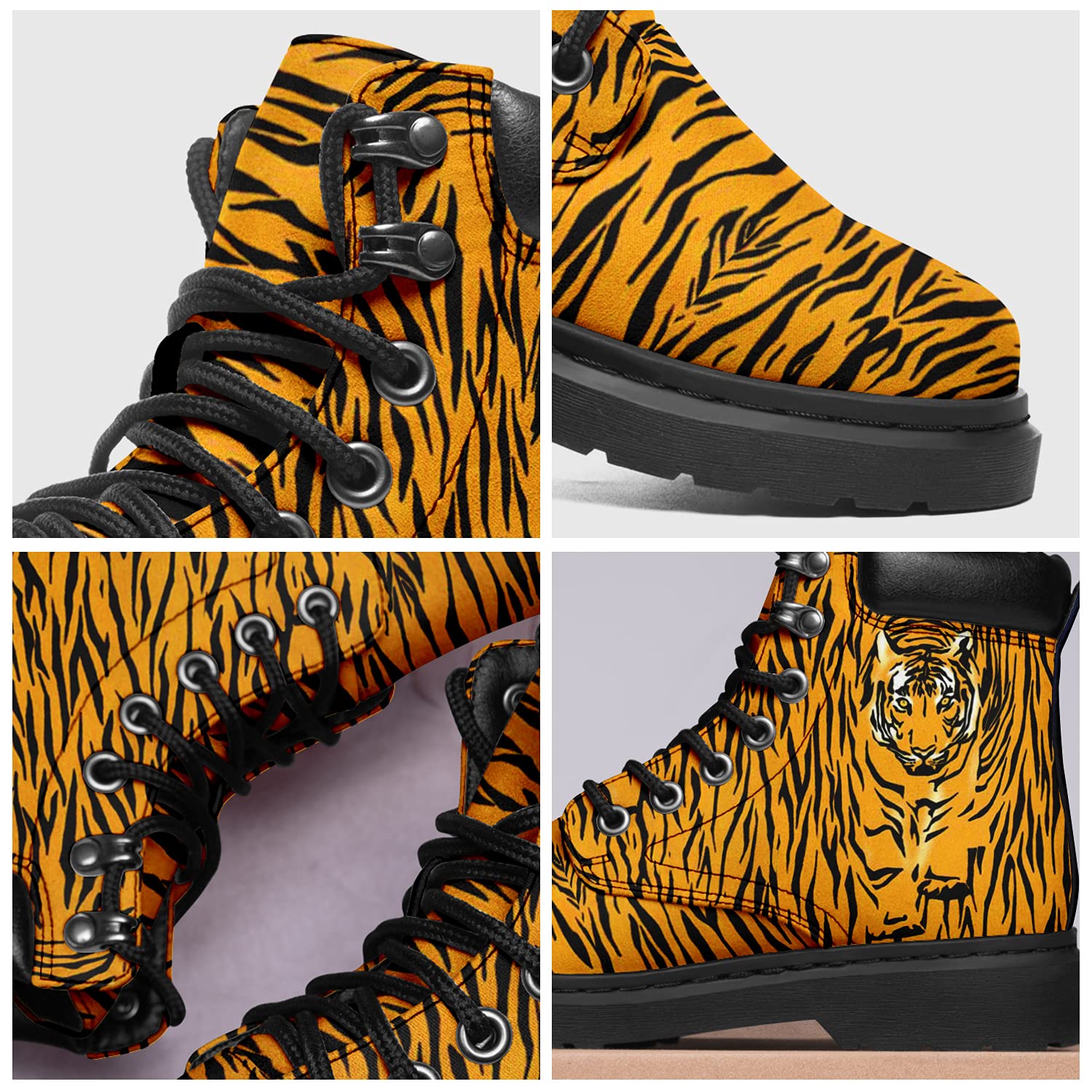 Women's Fashionable Lace-Up Combat Ankle Boots - Pet Print Classic Boots for Stylish Outfits | Perfect for Casual Wear, Street Style & Fall Fashion