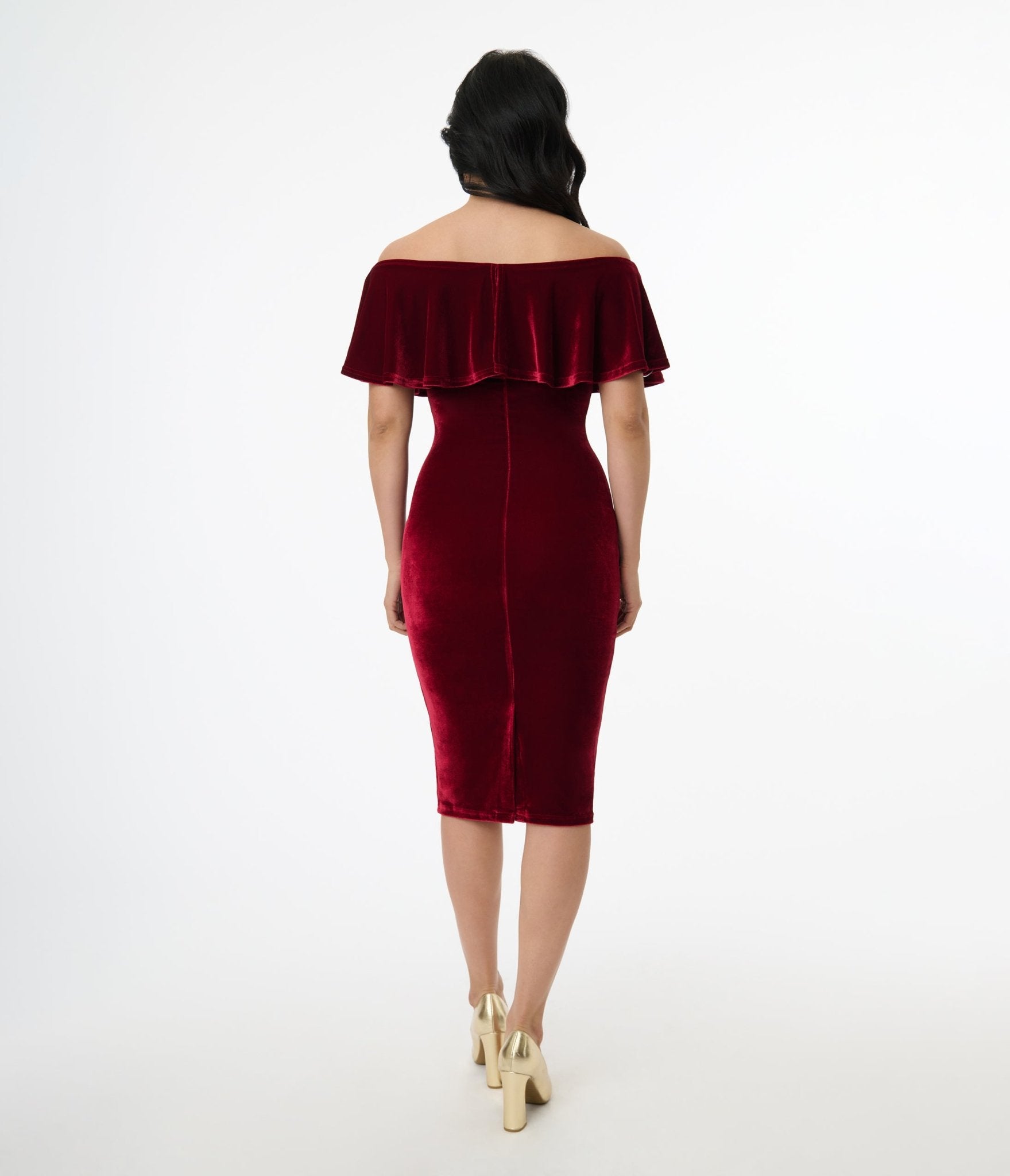 Vintage 1950s Burgundy Red Velvet Sophia Wiggle Dress - Retro Pin Up Style Cocktail Party & Formal Evening Wear