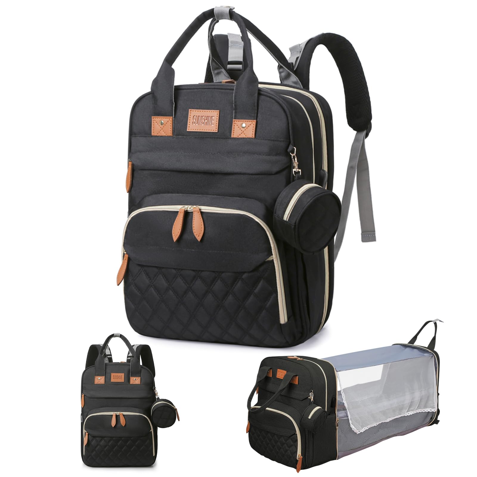 **Macleria Waterproof Diaper Backpack with Changing Station - Multifunctional Baby Bag for Travel, Stroller Straps & Pacifier Case - Perfect for Moms & Dads On-The-Go**