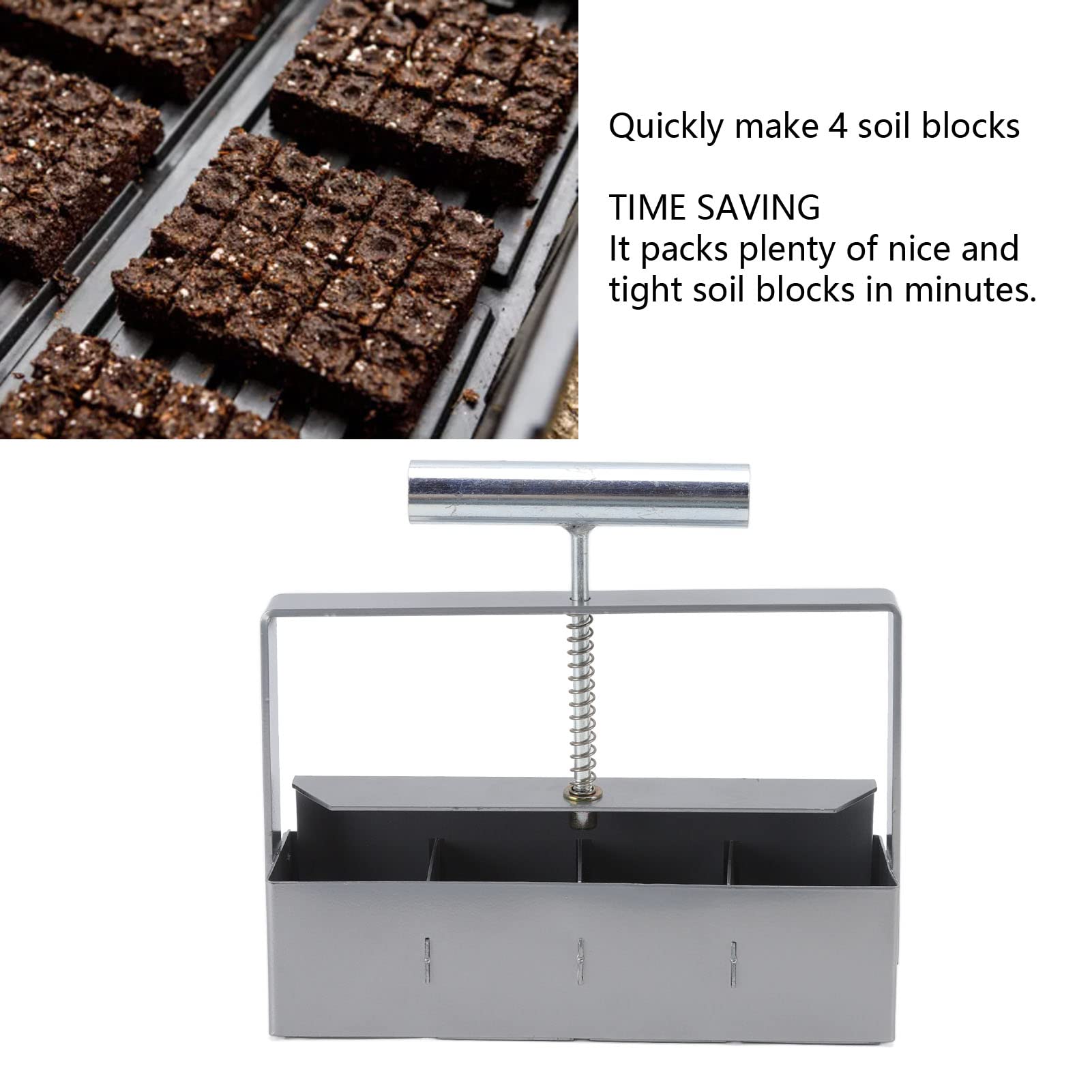Premium Stainless Steel Handheld Soil Block Maker Tool - 4 Block Garden Seed Starter Kit for Vegetables, Herbs & Flowers | Ideal for Outdoor Gardening, Greenhouse & Urban Farming