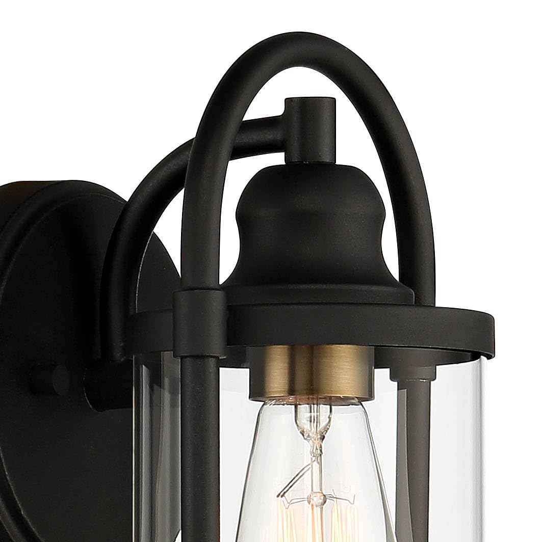 John Timberland Avani Modern Industrial Wall Light Sconces - Set of 2, Black Brass Hardwired Fixture with Clear Glass Shade (5.75