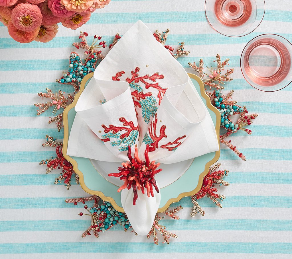 Turquoise Coral & Gold Coral Charm Charger Set of 2 - Elegant Dinnerware for Wedding, Party & Home Decor
