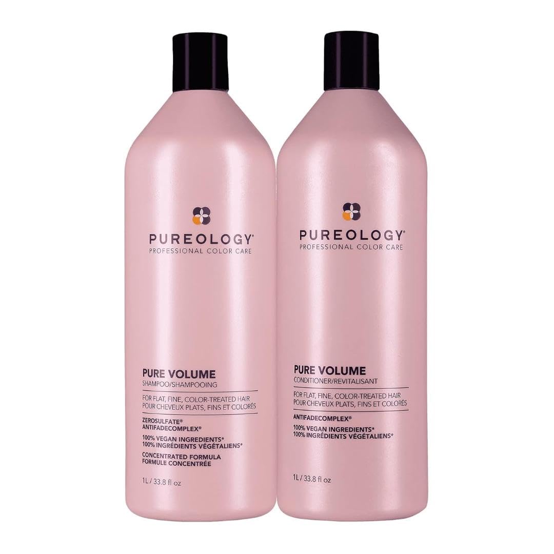 Pureology Pure Volume Volumizing Shampoo & Conditioner Set for Flat, Color-Treated Hair - Sulfate-Free, Vegan, Paraben-Free Hair Care | Boost Volume for Thin Hair & Protect Color at Home Salon