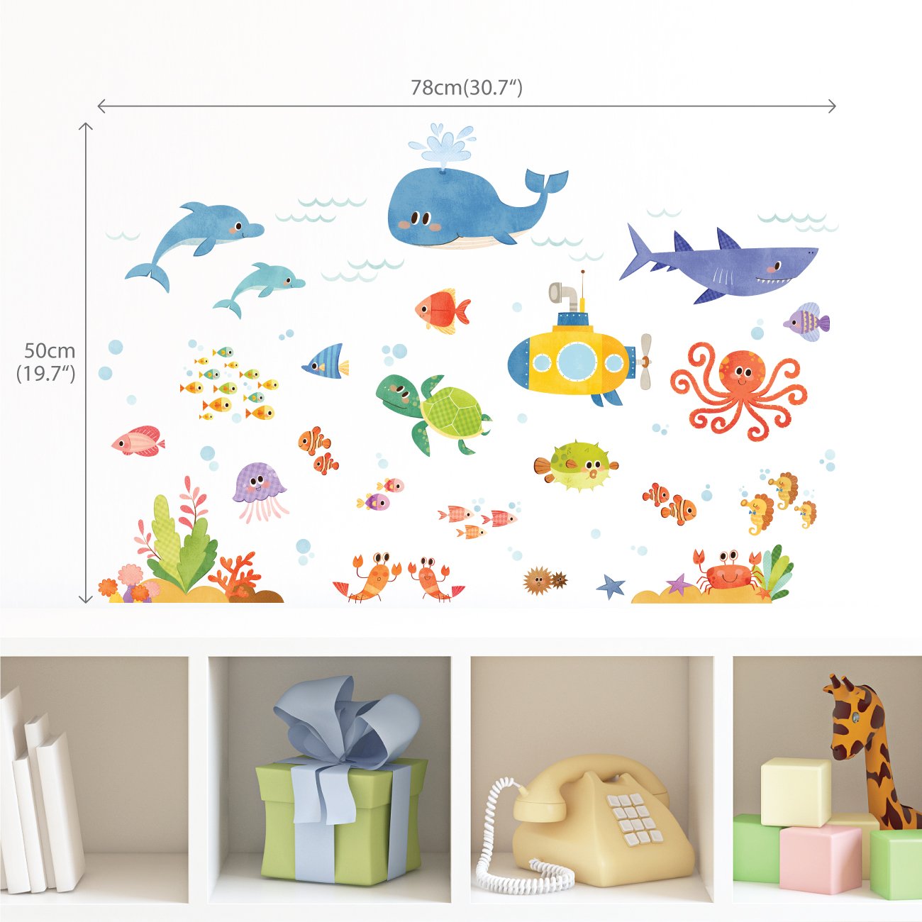 DECOWALL DS4-8009 Sea Adventure Kids Wall Stickers - Removable Peel & Stick Wall Decals for Nursery, Bedroom & Living Room Decor - Perfect for Underwater Themed Kids Rooms & Play Areas