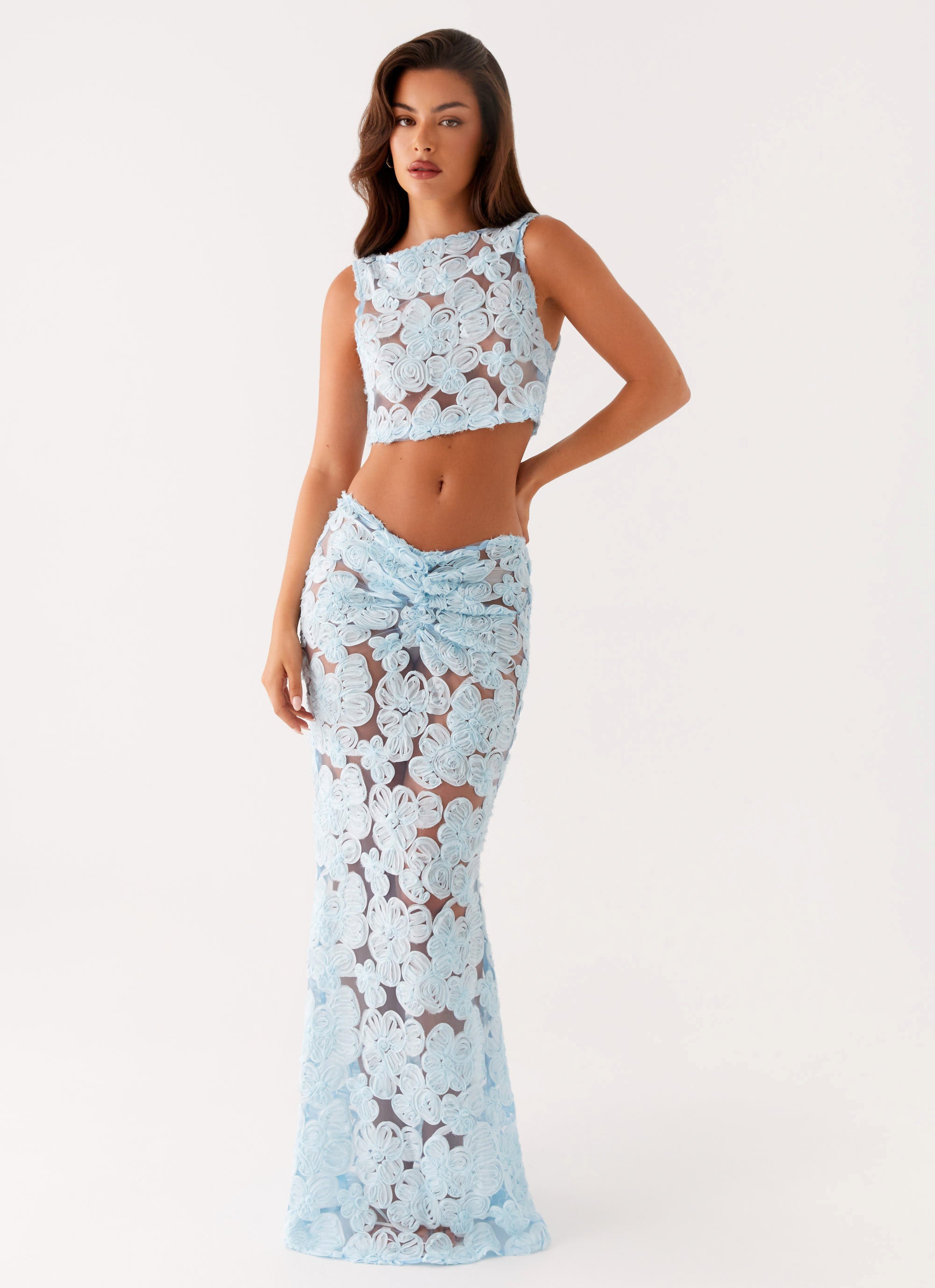 Fiorella Floret Maxi Skirt - Blue Long Flowy Skirt for Women | Perfect for Beach, Summer Outfits & Boho Fashion