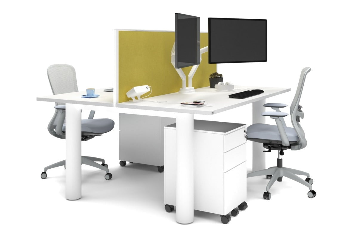 Quadro Cylinder Leg 2 Person Office Workstation Desk - 1600L x 700W - Modern Shared Workspace Solution for Collaborative Teams & Coworking Spaces