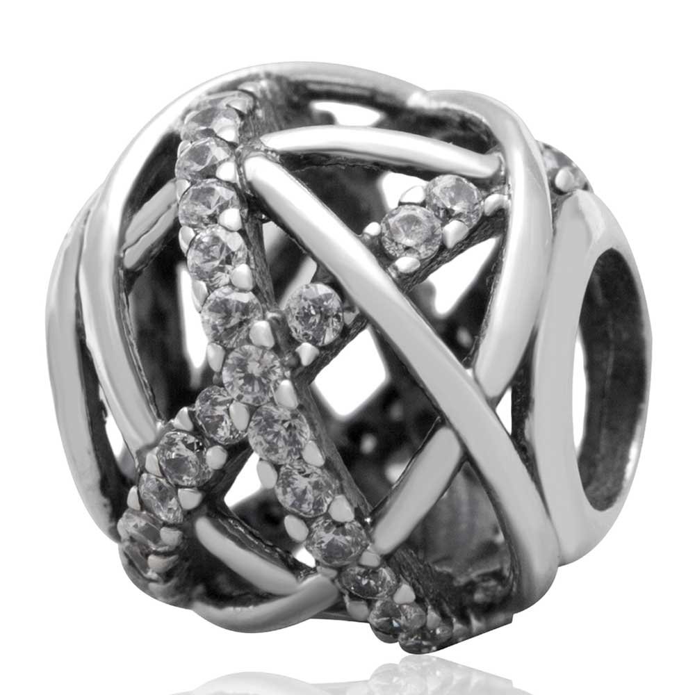 ABAOLA 925 Sterling Silver Openwork Charm with Clear CZ Stones - Elegant Galaxy Pendant for European Bracelets & Jewelry Making (Silver) | Perfect for DIY Crafting, Gift Giving & Boho Fashion Accessories