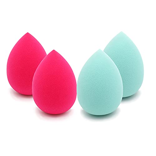 Professional Beauty Makeup Sponge Blender Set (4Pc) - Soft Cosmetic Foundation Blending Puff for Liquid, Powder & Cream Makeup - Green & Red Color - Perfect for Daily Makeup, Contouring & Airbrush Finish