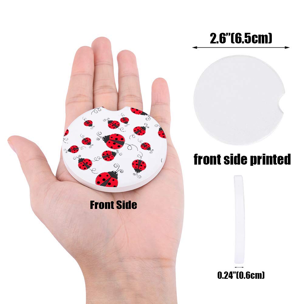 Cute Ladybug Cartoon Ceramic Car Coasters Set of 4 - Absorbent Cup Holder Mats for Cars, Spill-Proof Auto Accessories to Protect Your Vehicle - Perfect for Coffee, Drinks & Keeping Car Clean (Red Ladybug Design)
