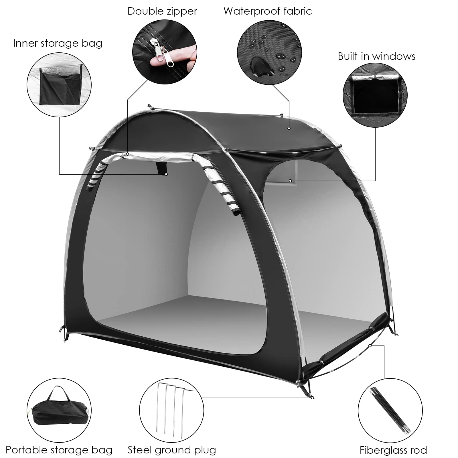 Waterproof Outdoor Bike Storage Shed Tent - Portable Bicycle Cover for 4 Bikes with Double Side Opening - Ideal for Garden, Camping, Hiking & Motorcycle Protection
