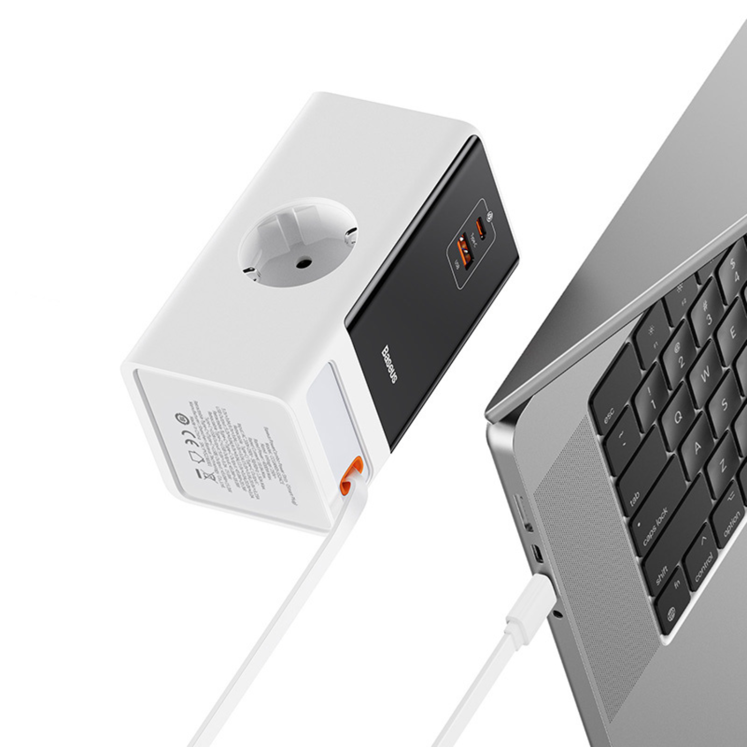 Baseus PowerCombo 65W Digital Power Strip with AC Outlet, USB-C & USB-A Ports - White | Fast Charging for Laptop, Phone, Tablet | Perfect for Home, Office & Travel