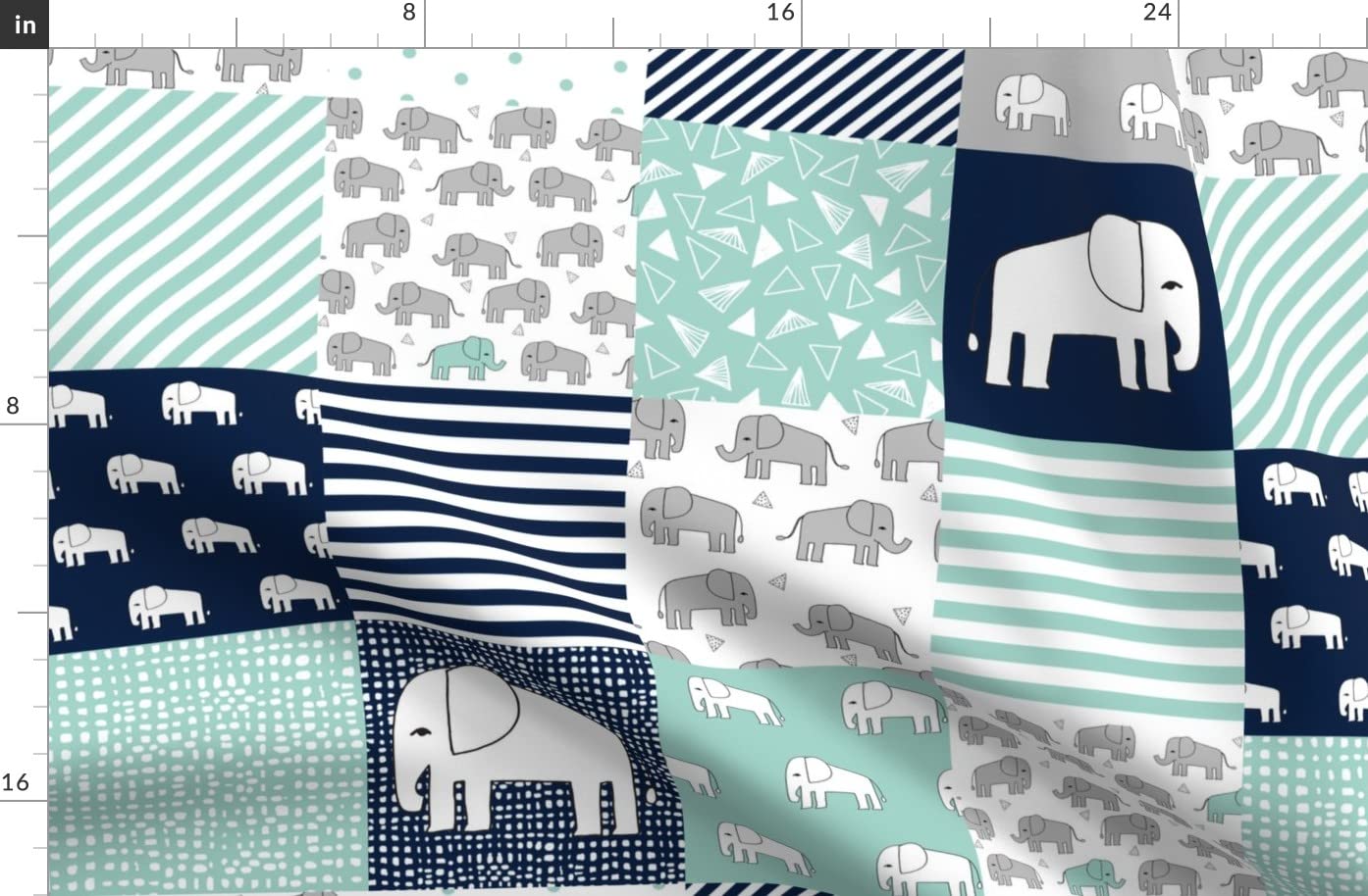 Elephant Nursery Fabric by Spoonflower - Organic Cotton Sateen Printed with Navy Mint Elephant Design for Quilting, Sewing, Apparel & Home Decor | Perfect for Baby Blankets, Curtains & DIY Craft Projects