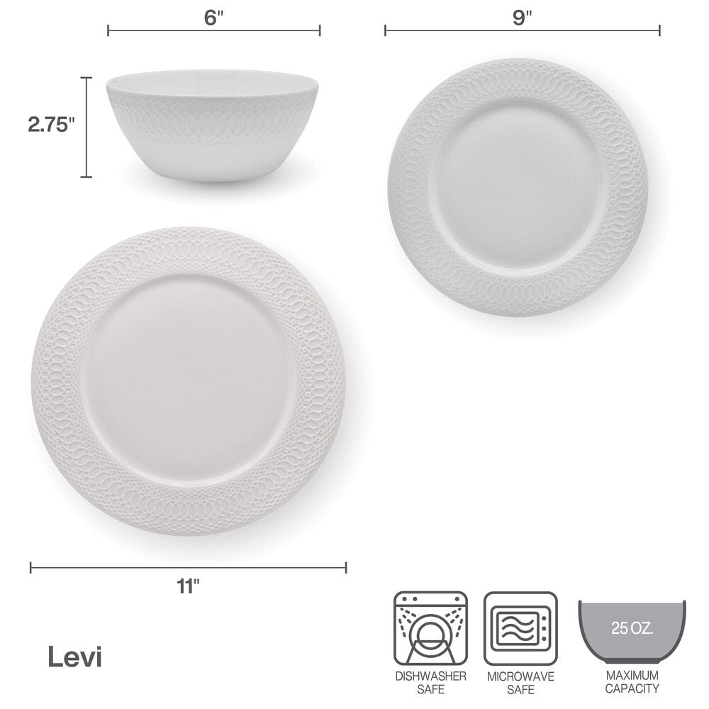 Levi's 12-Piece Dinnerware Set for 4 - Porcelain Plates, Bowls & Mugs - Elegant Dining Set for Family Meals, Dinner Parties & Everyday Use