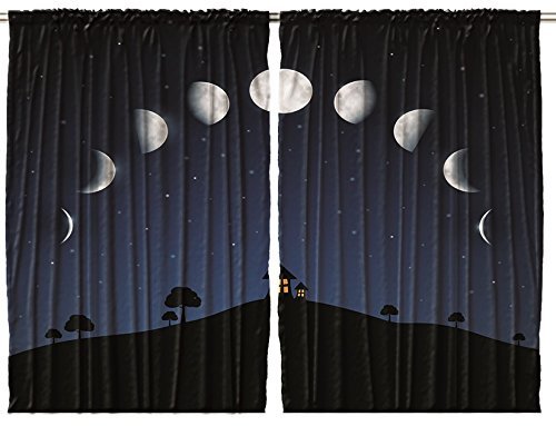 Moon and Stars Outer Space Blackout Curtains for Kids Room - 2 Panel Set, 104