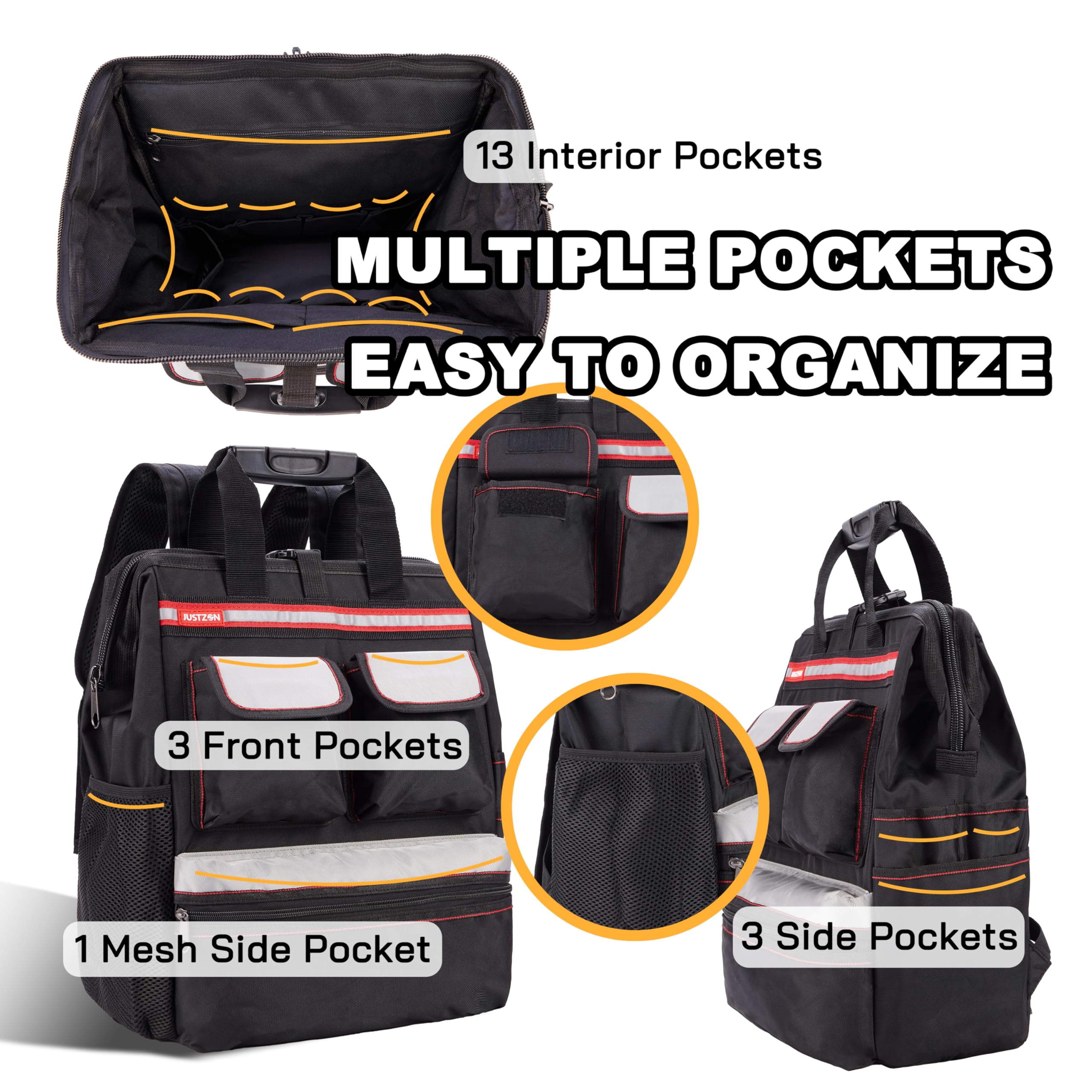 Heavy Duty Tool Backpack with Padded Back Support - Large Capacity Electrician Tool Bag for Plumbers, HVAC Technicians & Cable Repairmen | Durable Work Backpack for Construction Sites & Field Service Jobs