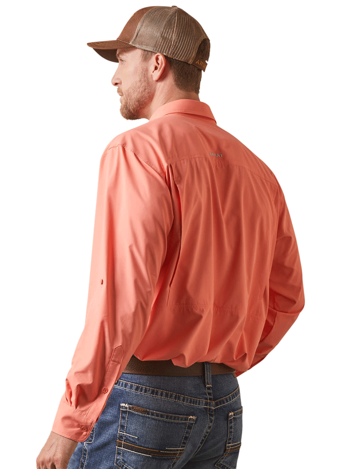 Ariat Men's VentTEK Outbound Classic Fit Long Sleeve Shirt - Moisture Wicking & Breathable Performance Shirt for Hiking, Fishing & Outdoor Activities (Peach Echo)