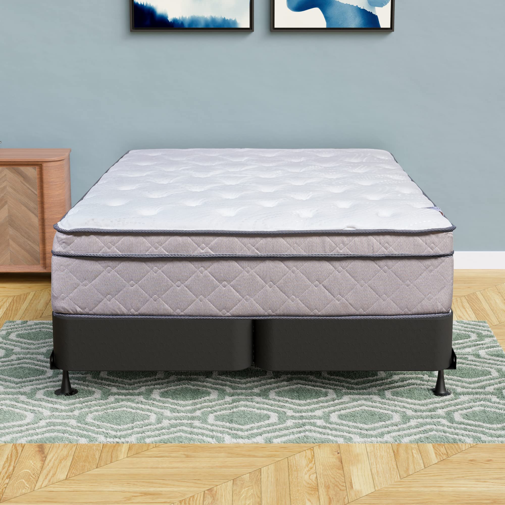 12-Inch UltraPlush EuroTop Hybrid Mattress - Single Sided, Compatible with Adjustable Bed, Includes 4