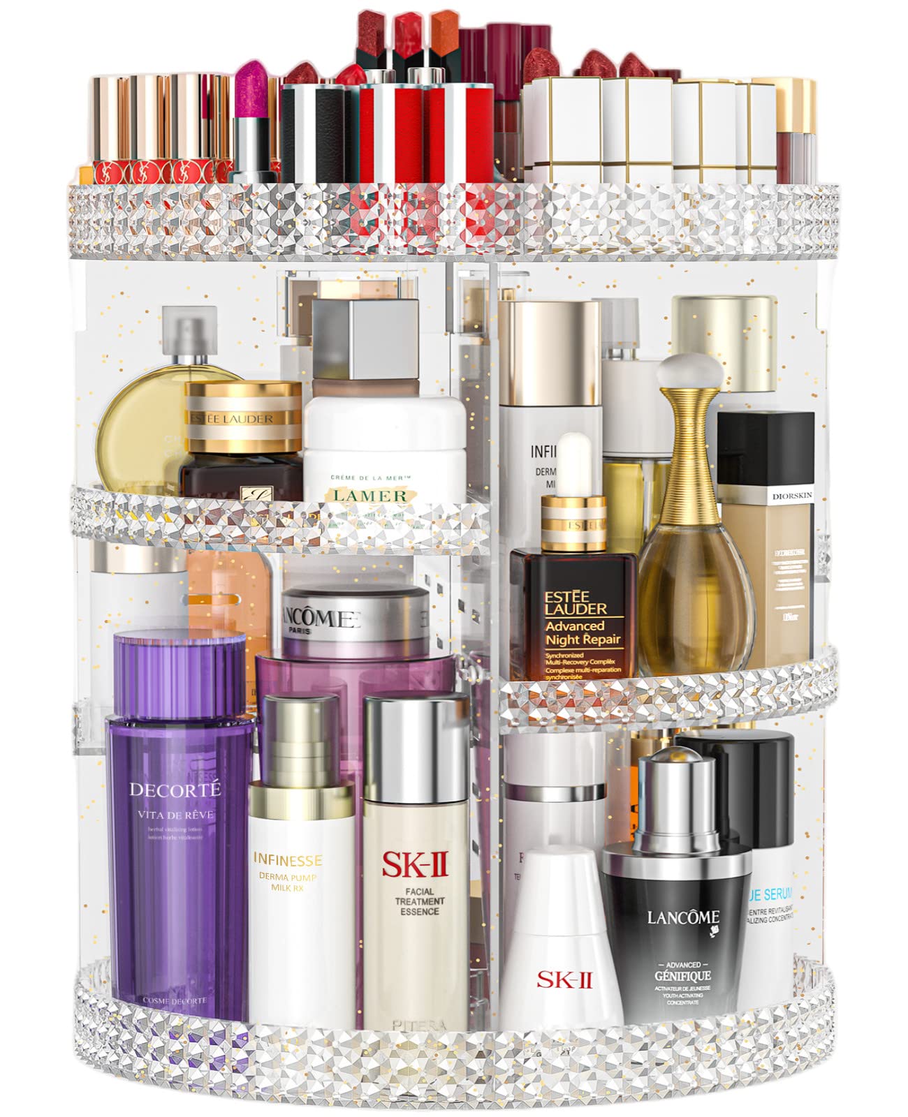 360-Degree Rotating Makeup Organizer with 7 Removable Layers - Extra Large Capacity Cosmetic Storage Case for Lipstick, Perfume & Beauty Products - Glitter Vanity Organizer for Bedroom, Bathroom & Travel