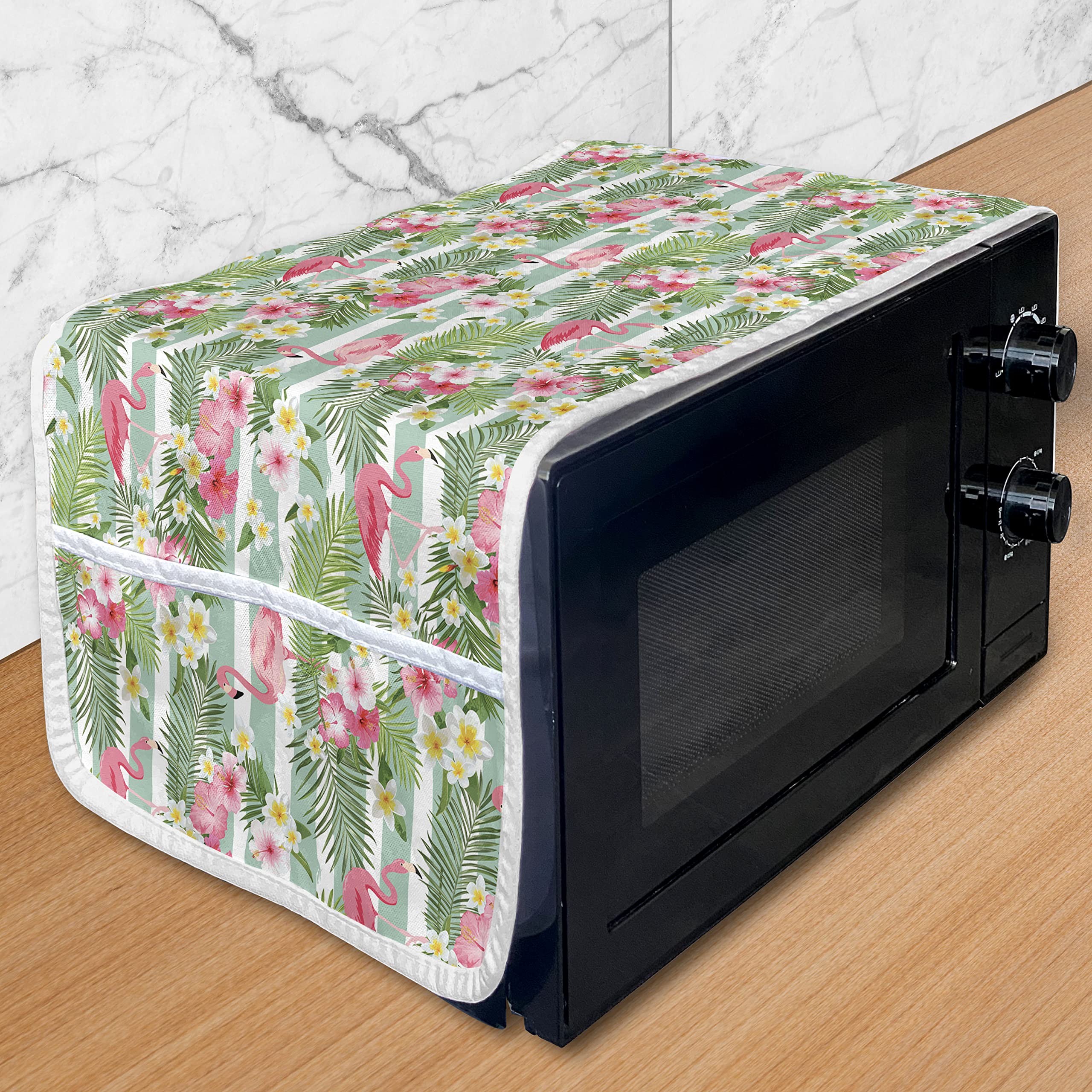 Ambesonne Flamingo Microwave Cover - Waterproof Kitchen Organizer with Pockets, 36