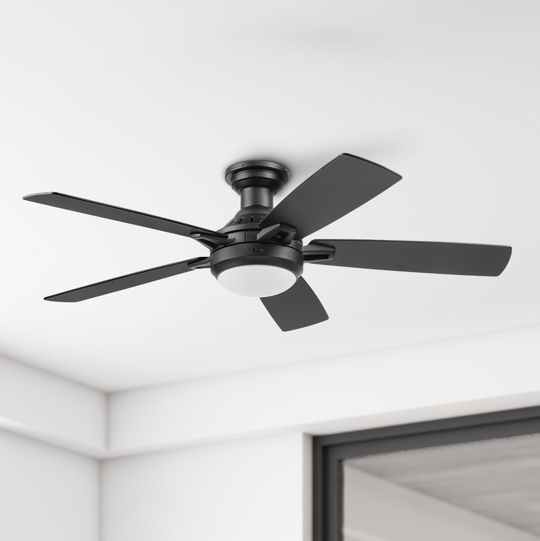 52 Inch Honeywell Radstock Matte Black Color Changing LED Ceiling Fan with Light and Remote - Perfect for Living Room, Bedroom, and Outdoor Spaces