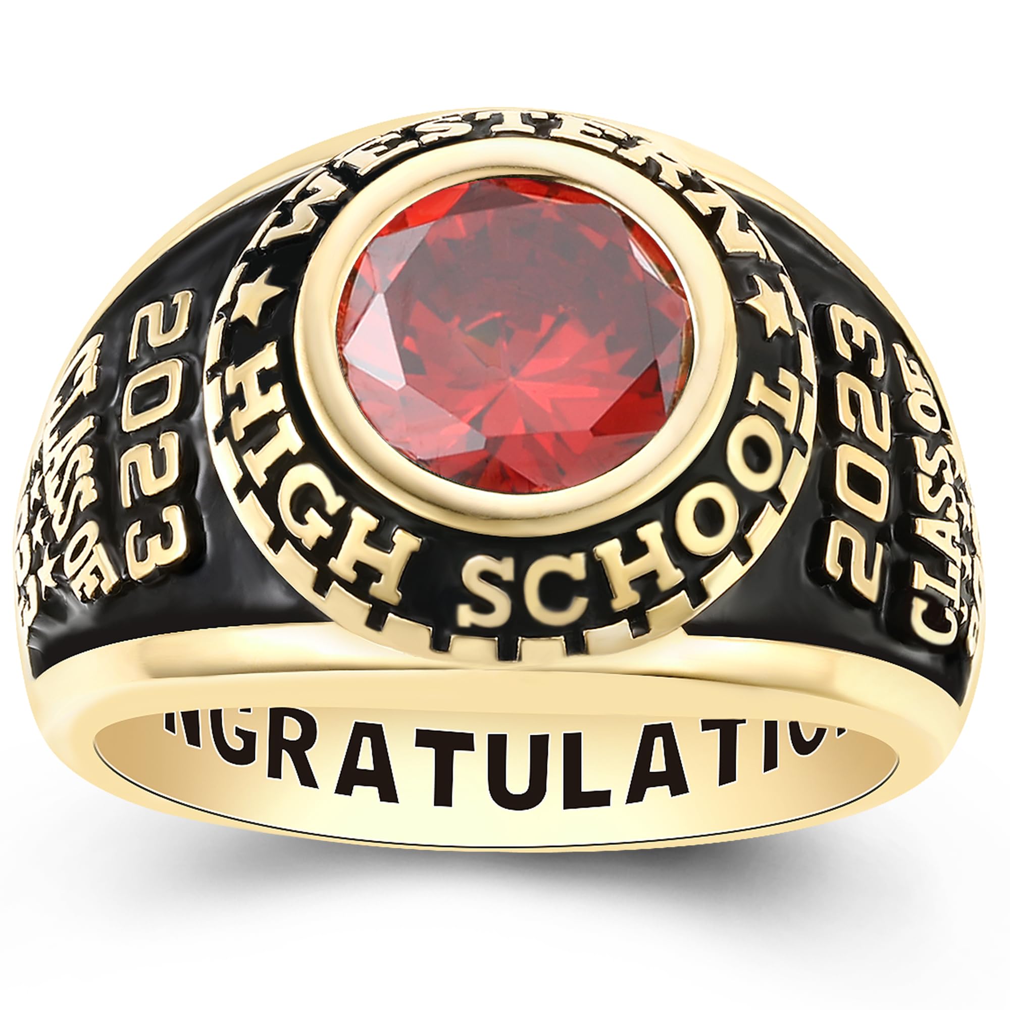 Personalized Gold Plated & 925 Sterling Silver Class Rings for Women - Custom High School & College Rings Size 5-15 - Perfect for Graduation Gifts, Anniversary Keepsakes & School Spirit Jewelry