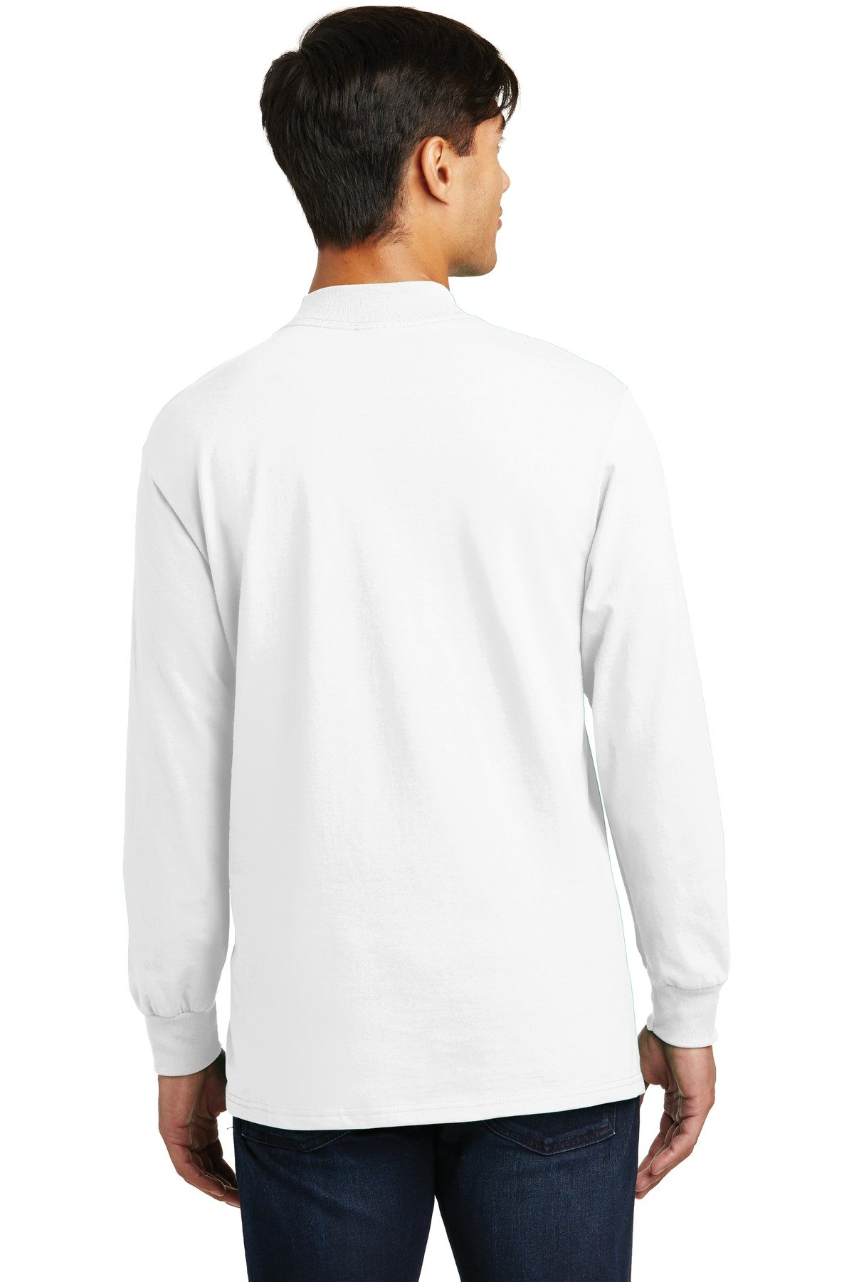 Port & Company PC61M Mock Turtleneck Long Sleeve Shirt for Men - Comfortable Cotton Blend Crewneck Top for Work, Casual Wear & Layering