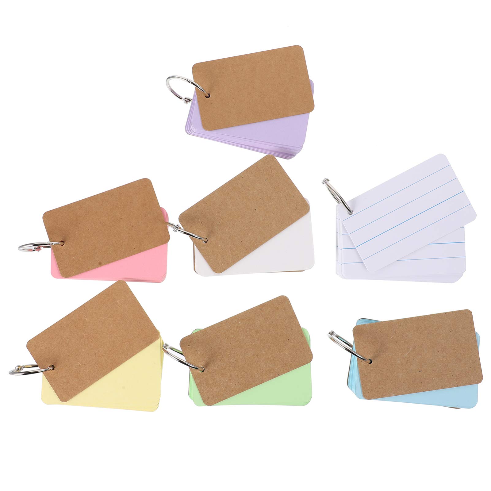 NUOBESTY 7-Piece Blank Kraft Paper Flash Cards Set with Binder Rings - Easy Flip Study Cards for Kids & Adults - Perfect for Classroom Learning, Homeschooling & Memory Games