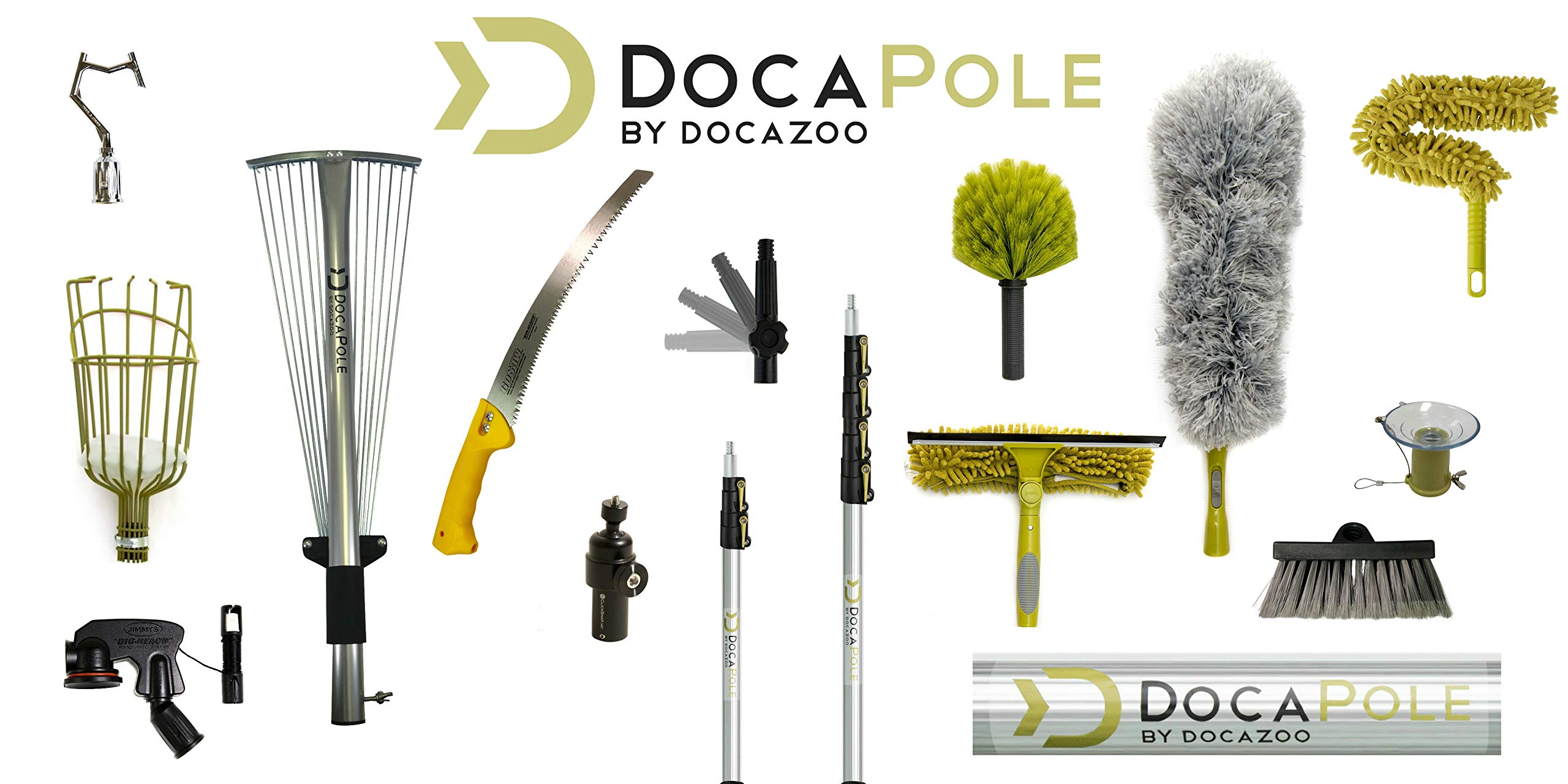 DOCA Gardening Tools Attachment - Heavy Duty Extension Pole for Tree Trimming, Fruit Picking, Roof Raking - Adjustable Aluminum Pole with Hook for Harvesting Apples, Pears, Oranges - Perfect for Home Garden, Orchard, and Yard Maintenance