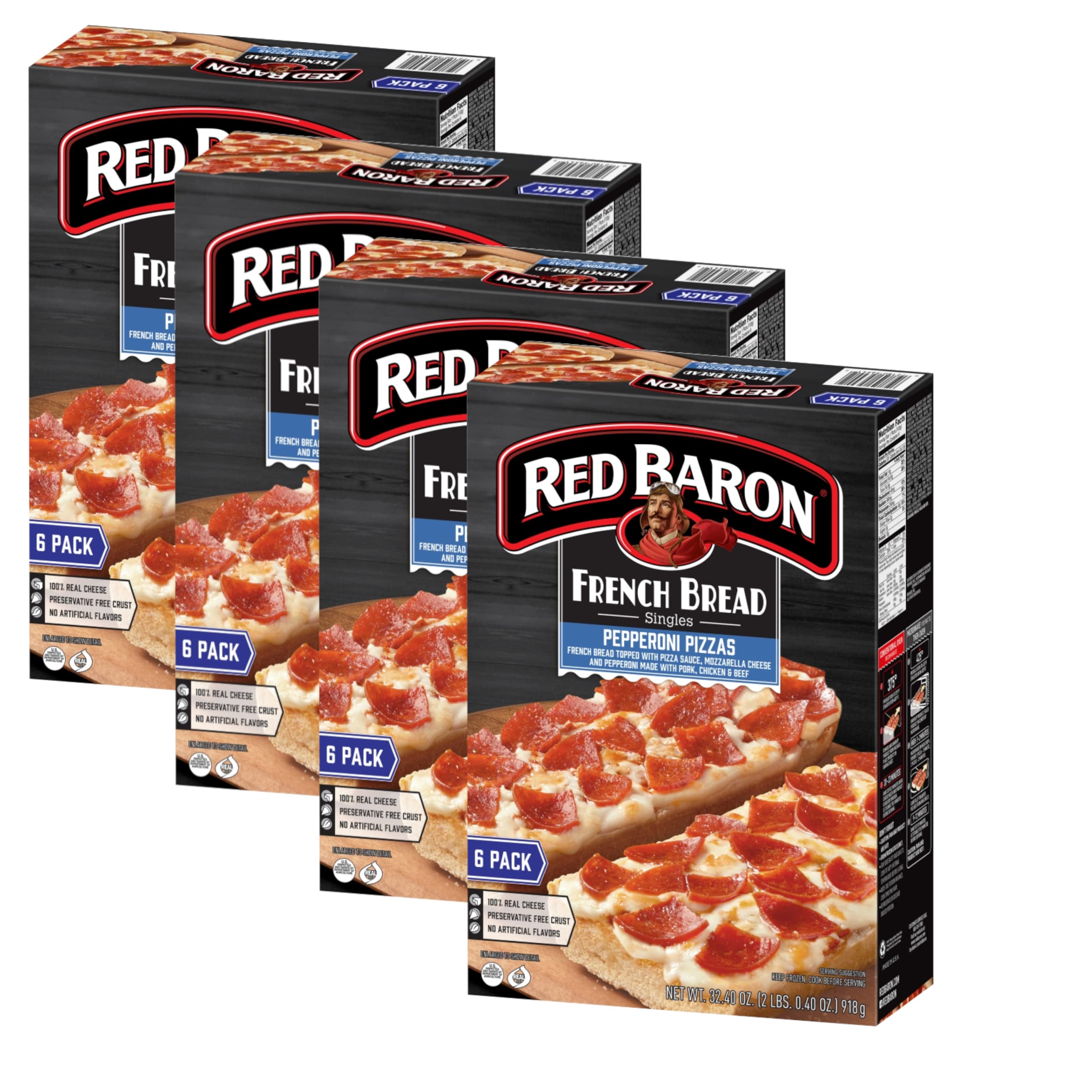 French Bread Pepperoni Pizzas - 4 Pack (6 Count, 32.4 oz Each) - Pork, Chicken & Beef Topped with Pizza Sauce - Preservative-Free Crust - Ready Set Gourmet Donate a Meal Program - Perfect for Quick Meals, Parties & Family Dinners