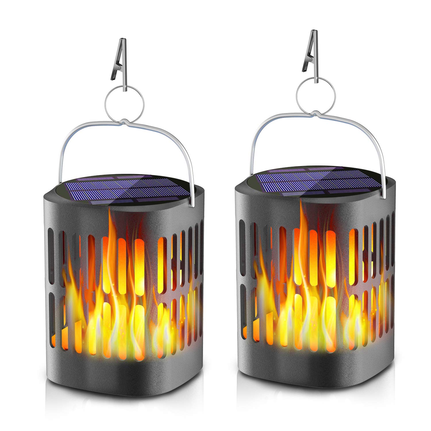 Bebrant Solar Hanging Lanterns Outdoor - 2 Pack Waterproof Solar Powered Flickering Flame Lights with Candle Effect for Garden, Patio, Lawn, Deck, Yard - Perfect for Camping, Wedding Decor, and Pathway Lighting