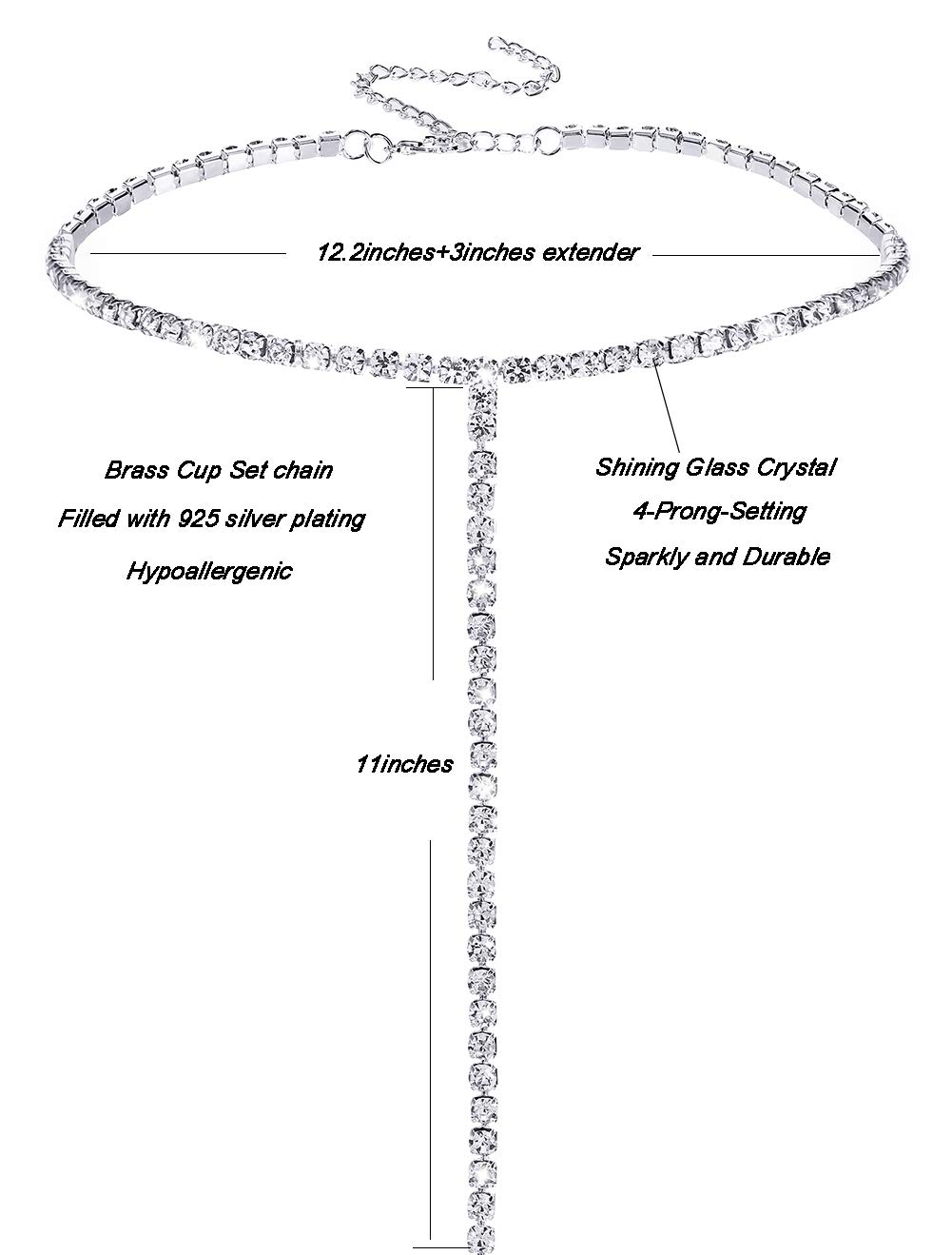 Sparkly Rhinestone Choker Necklace for Women - Silver Crystal Diamond Collar Necklace | Elegant Party, Wedding, Prom & Evening Wear Accessory