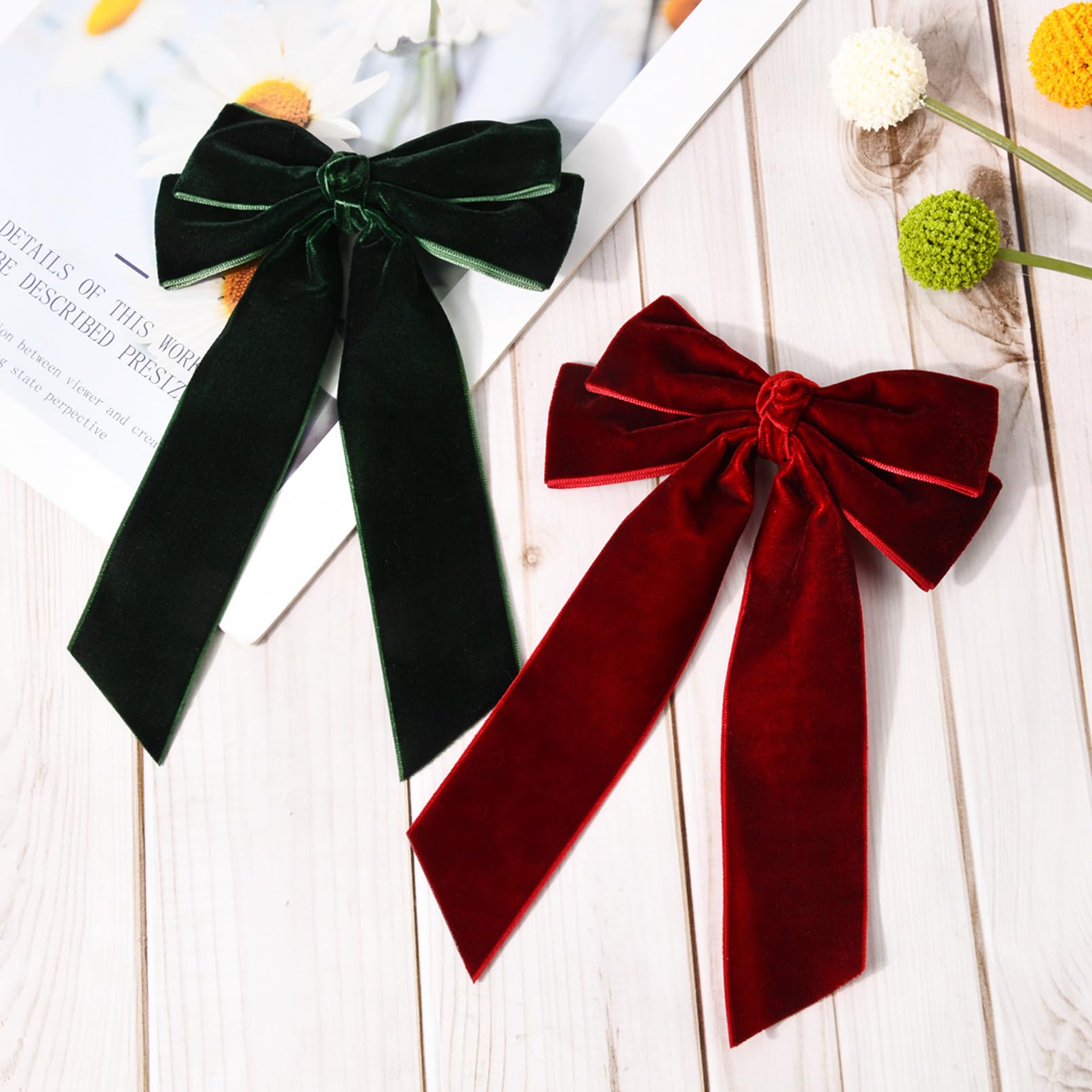 2PCS Velvet Hair Bows - Green & Wine Red Big Alligator Clips Hair Accessories for Women, Girls, Toddlers & Kids | Perfect for Fall Outfits, Parties & Daily Wear