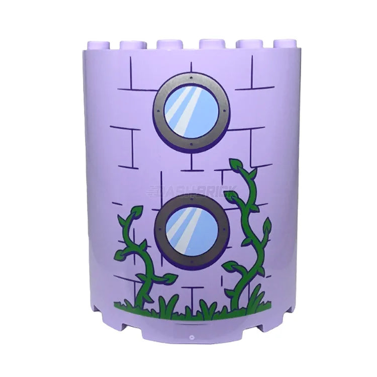 LEGO Dark Purple Cylinder Half 3x6x6 Brick with 1x2 Cutout, Vines & Round Windows [87926pb027] - Perfect for Castle, Space & Fantasy MOC Building Sets