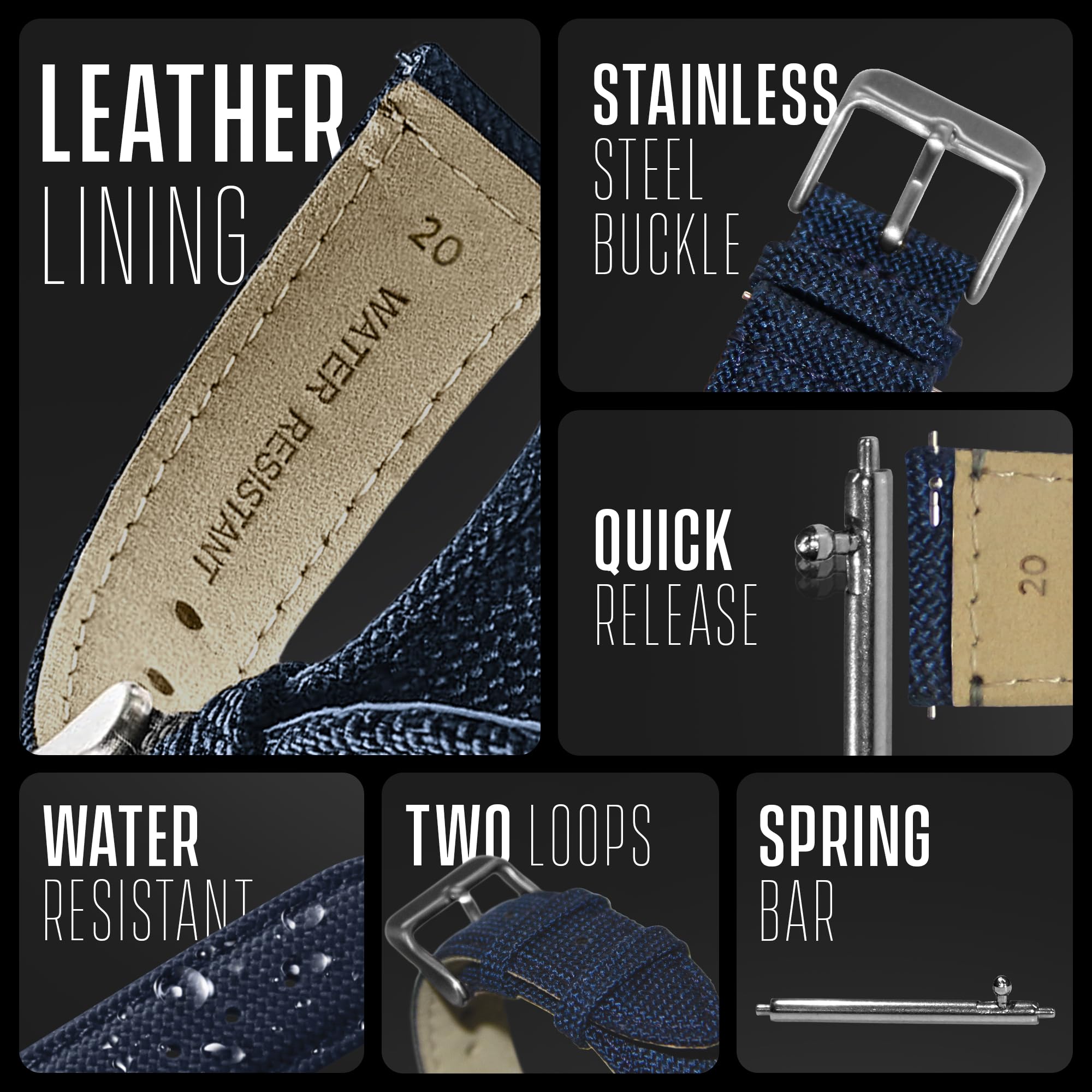 Durable Alpine Cordura Fabric Watch Band with Quick Release - Water Resistant Leather Lining Strap for Men & Women - Compatible with Regular & Smart Watches - Perfect for Outdoor Activities, Workouts, and Daily Wear