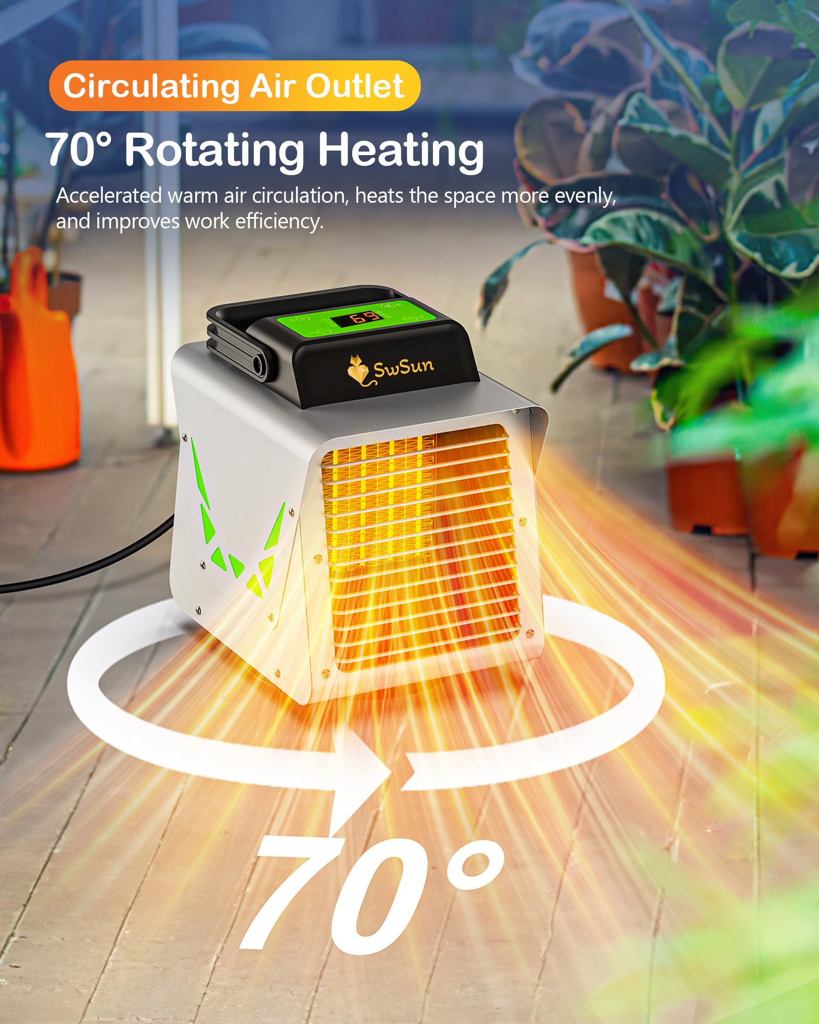 1500W Smart Greenhouse Heater with APP Remote Control & Digital Panel - Portable Outdoor Plant Heater for Vegetables, Grow Tents, Garage & Sunroom | Energy Efficient Heating Solution for Indoor Gardening & Winter Protection