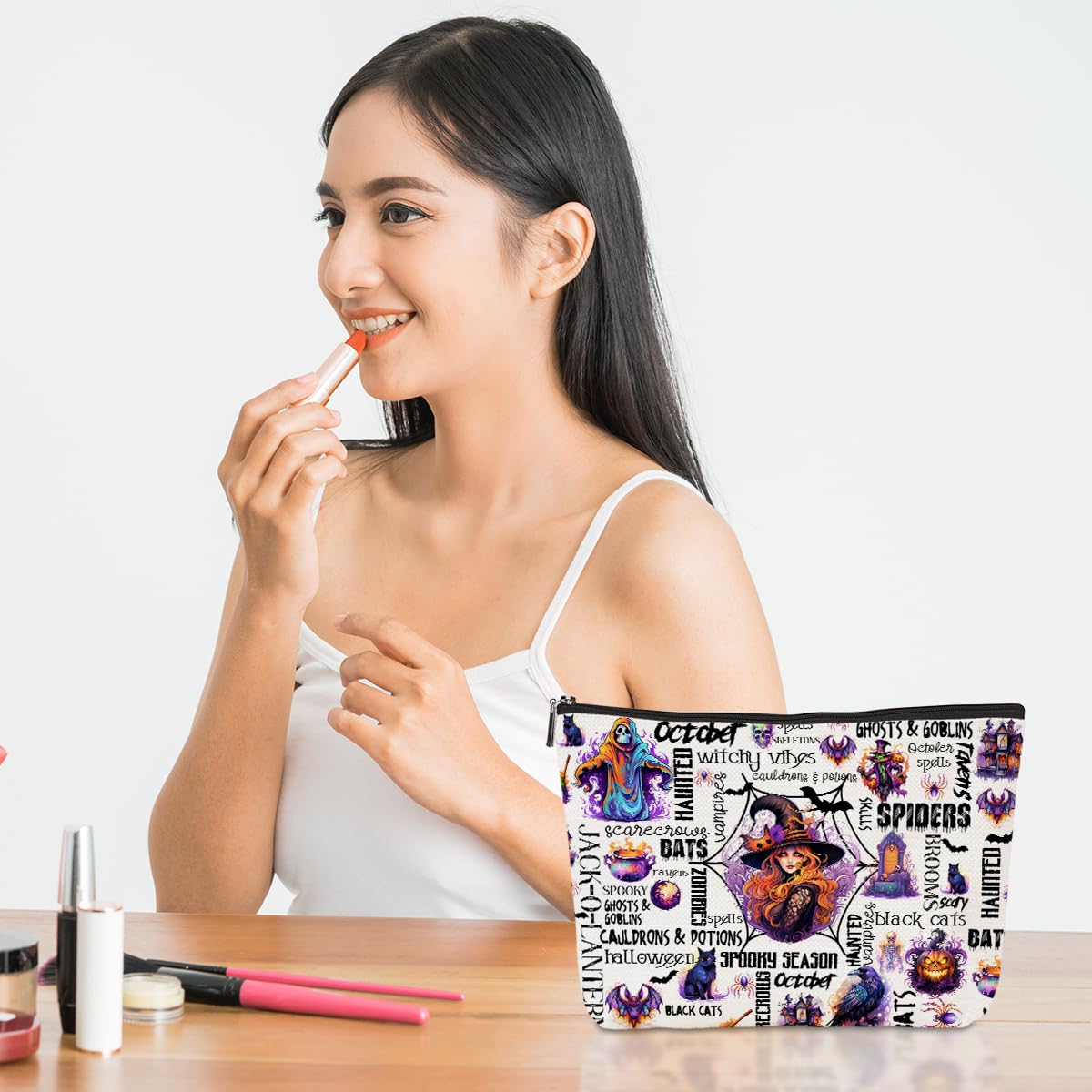 Halloween Witch Makeup Bag - Spooky Season Cosmetic Pouch for Women & Girls, Perfect Gift for Witch Lovers, Bestie, Sister or Friend - Cute Toiletry Bag with Zipper for Thanksgiving & Christmas (Great for Travel, Parties & Everyday Use)